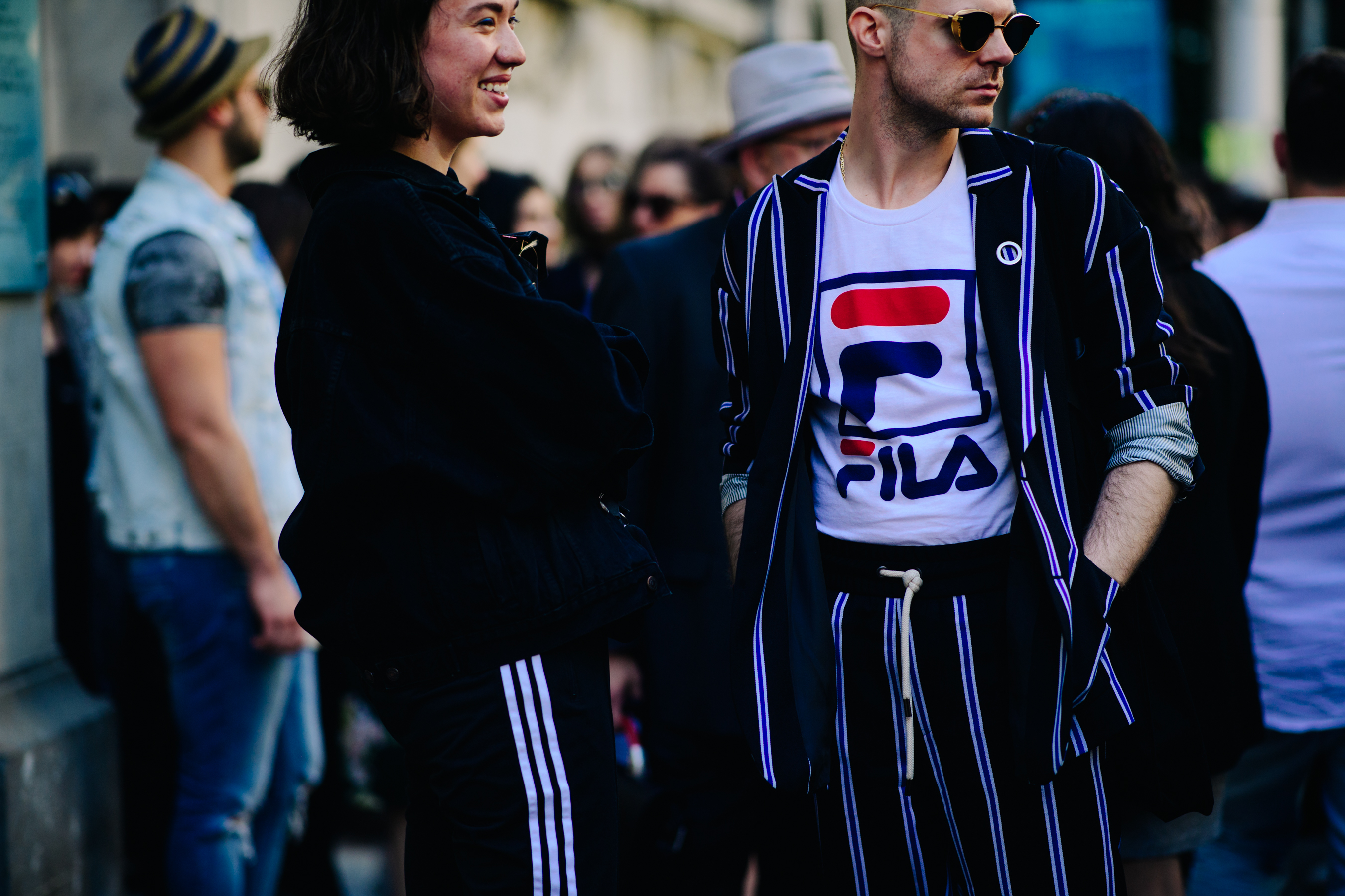 People wearing striped outfits