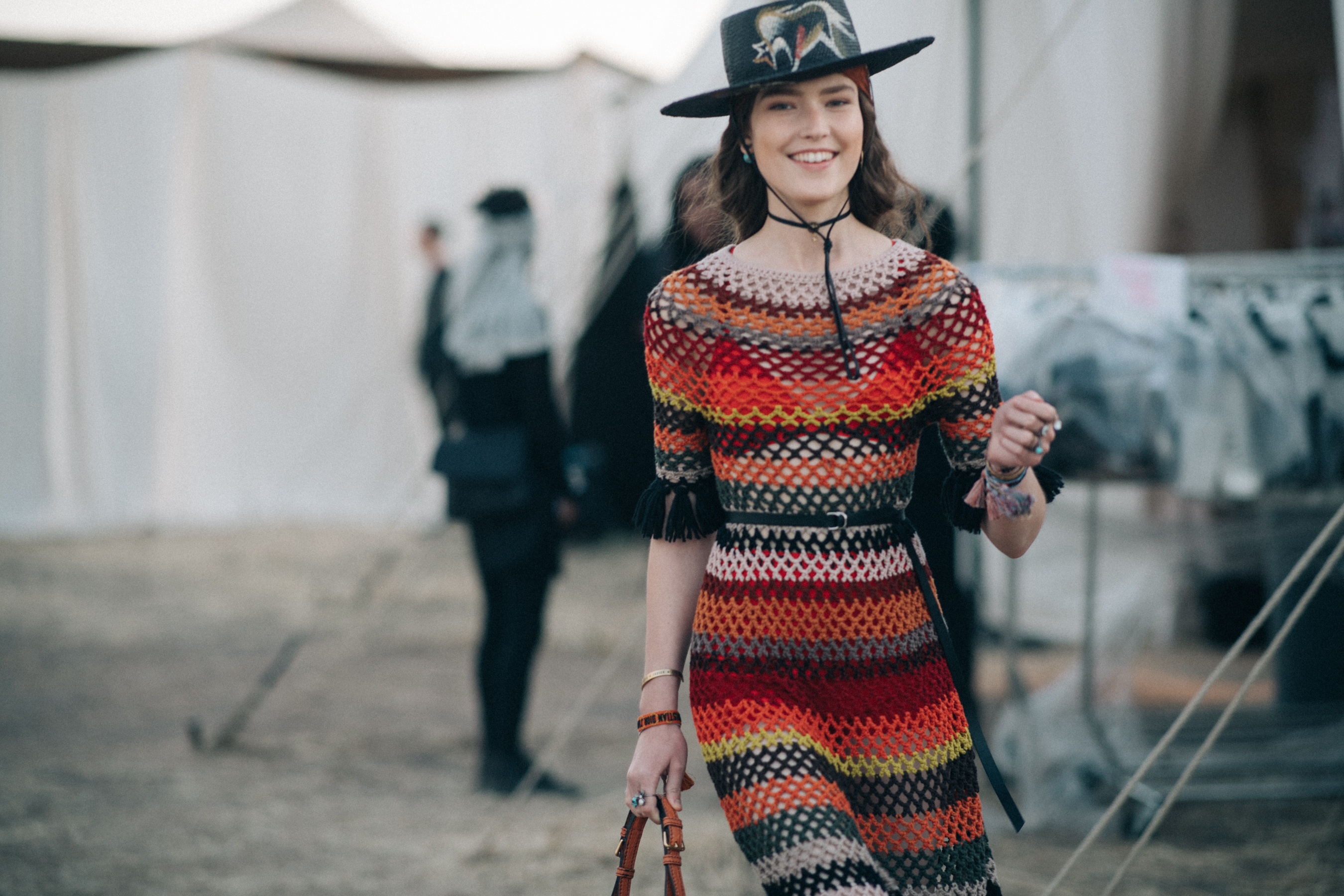 Girl wearing a knitted long dress