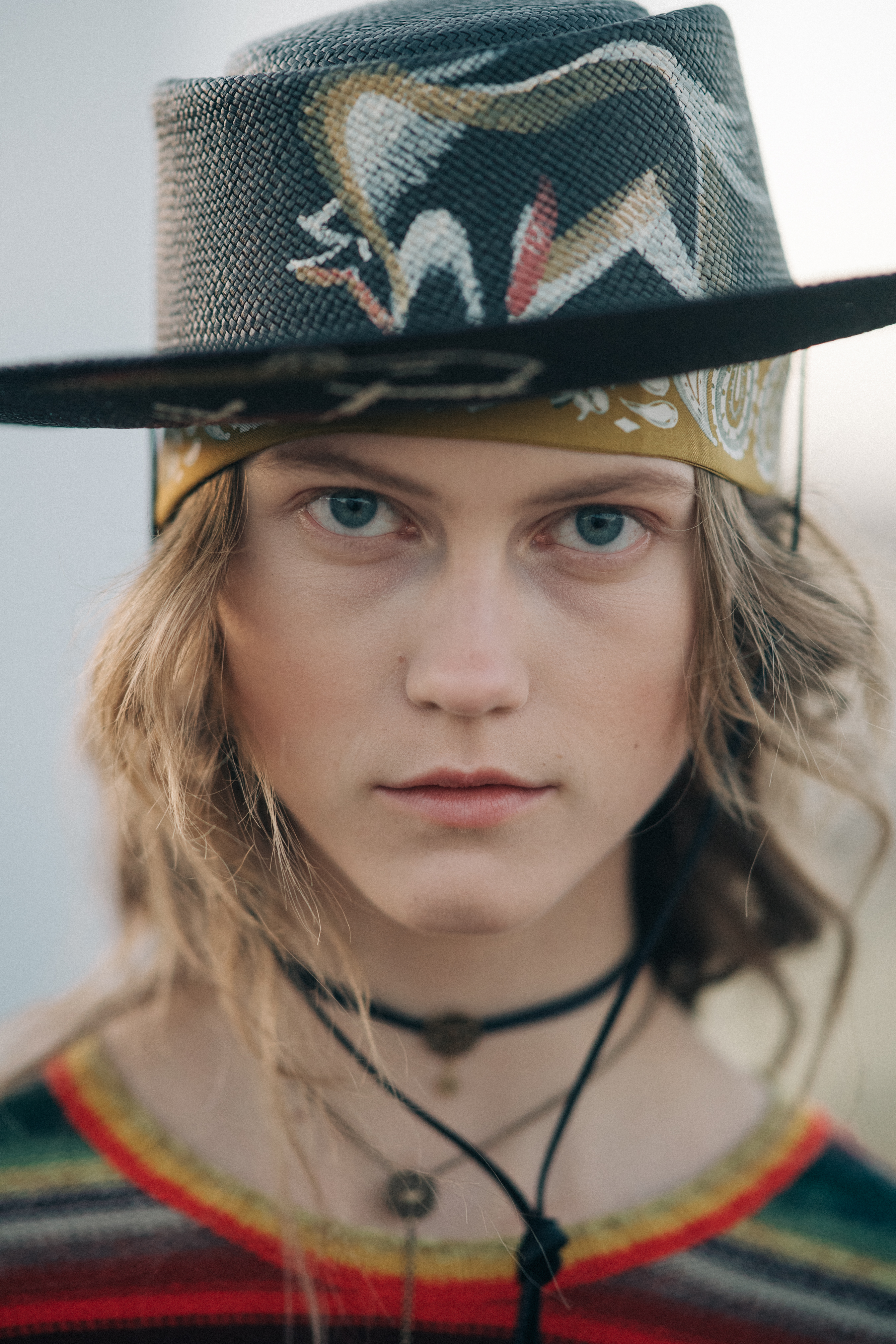 Girl wearing a striped wool sweater