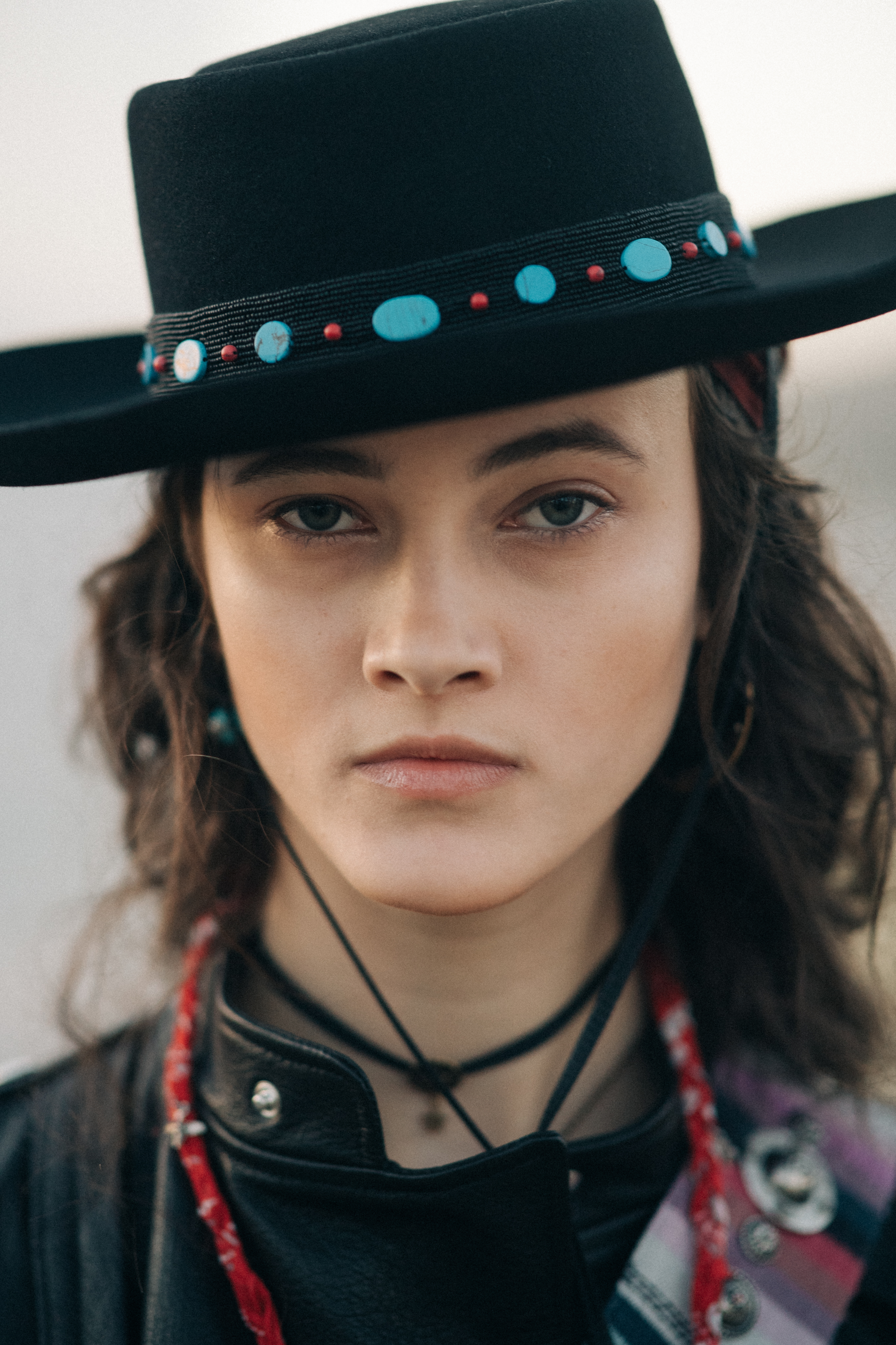 Girl wearing a black leather jacket