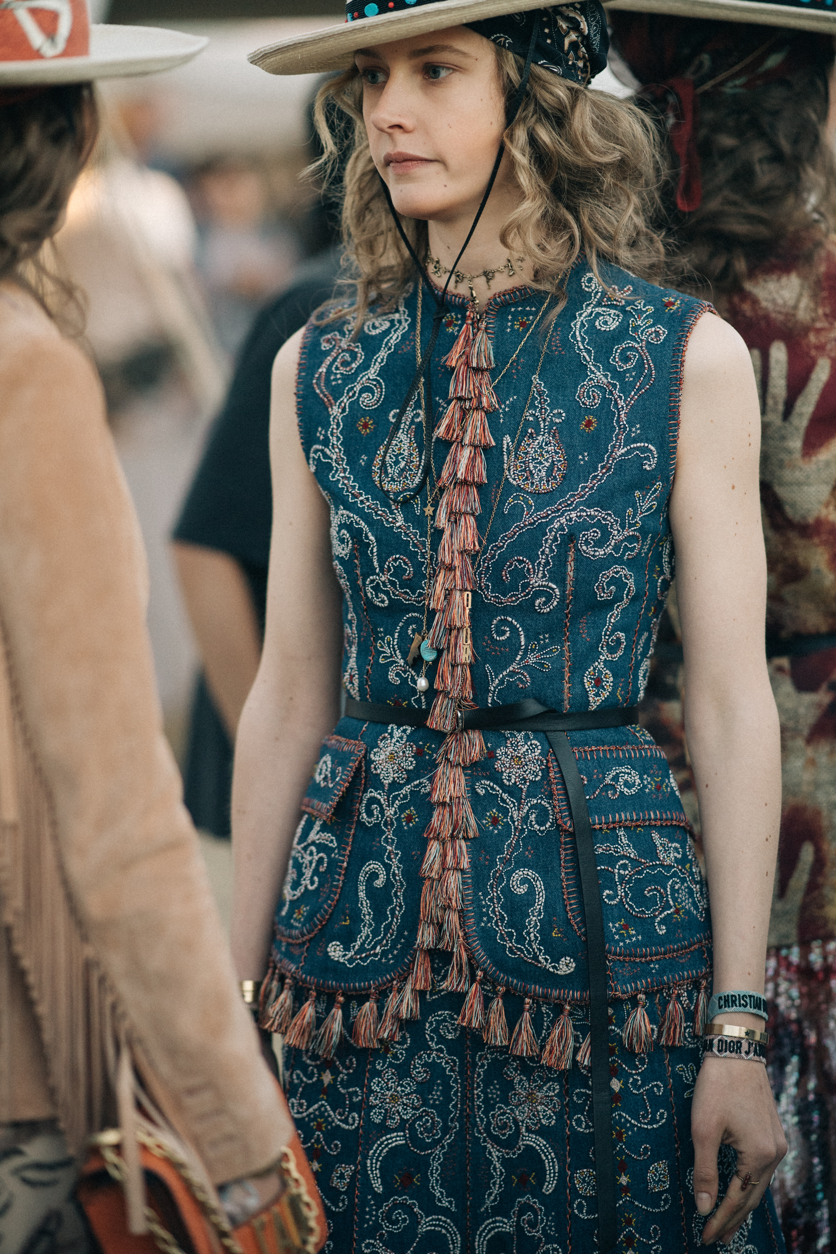 Girl wearing a blue embroidered gown
