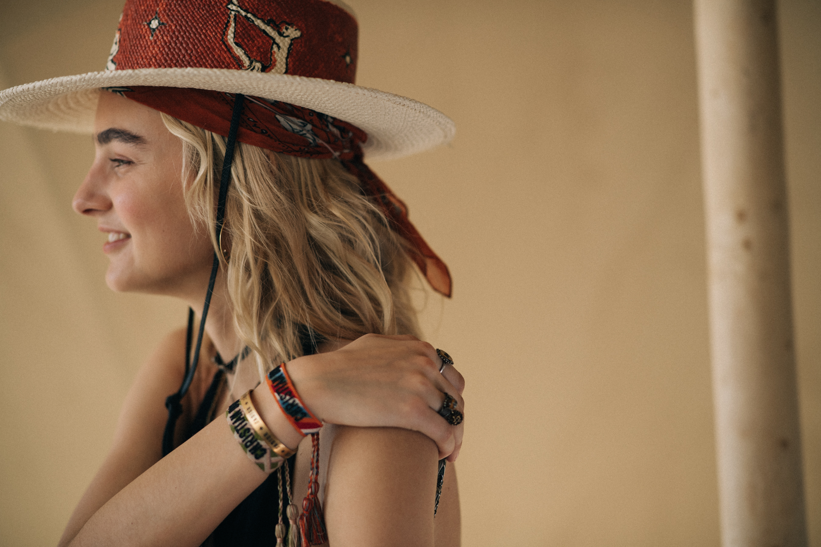 Girl wearing a red bandana