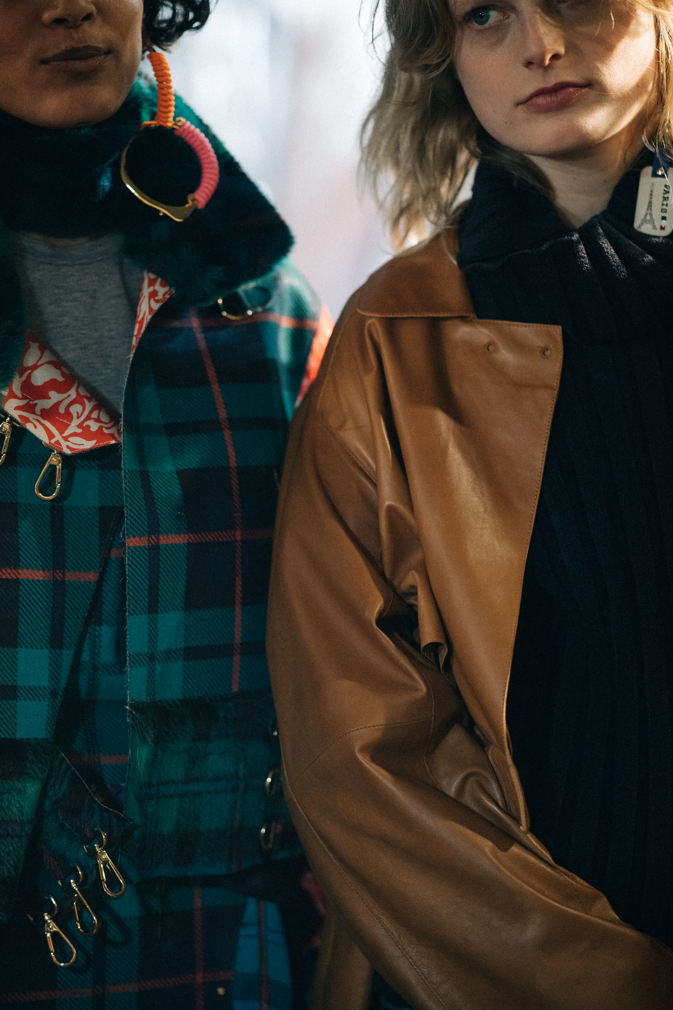 Model wearing a wool tweed coat