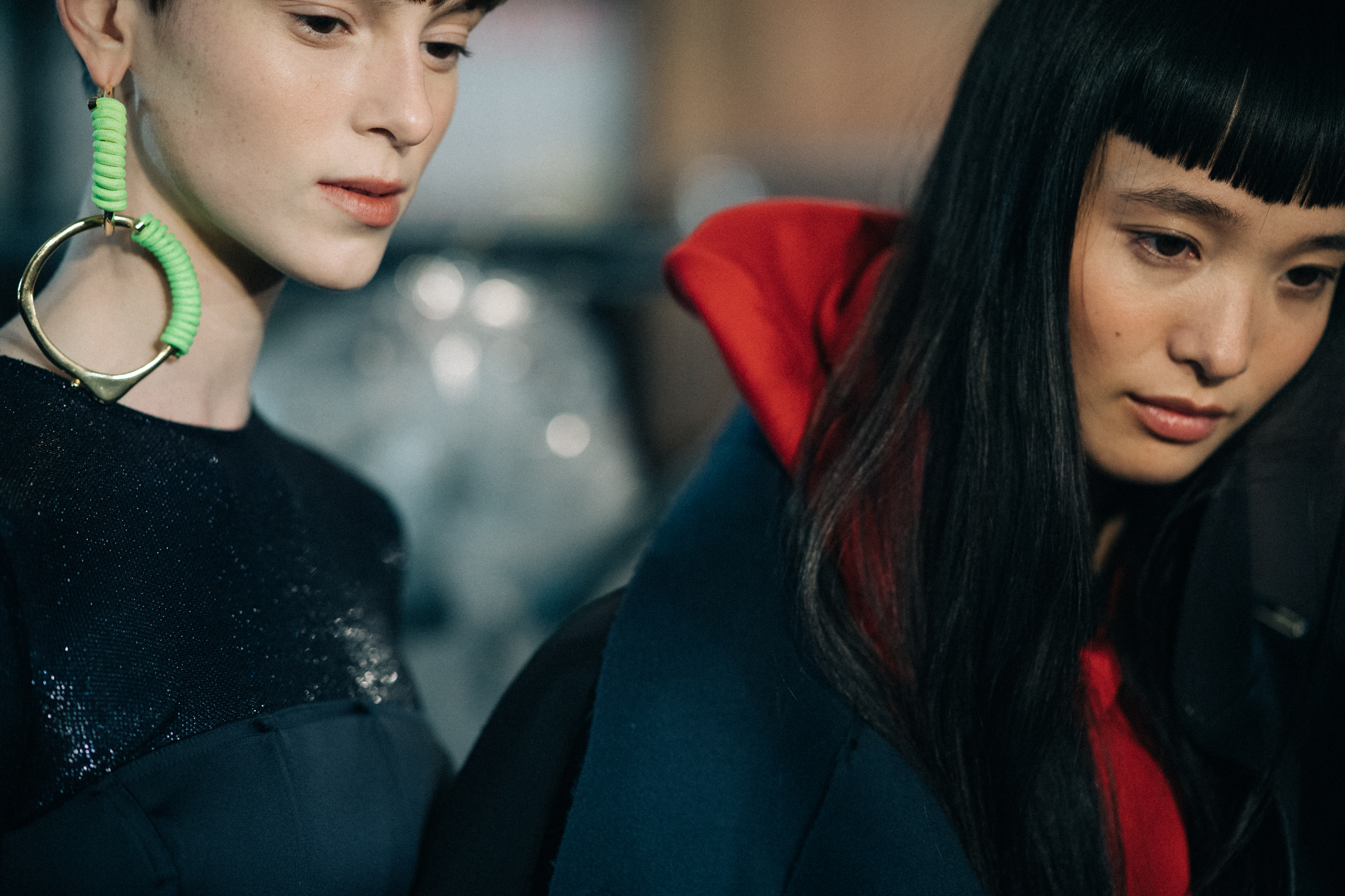 Two female models before runway show