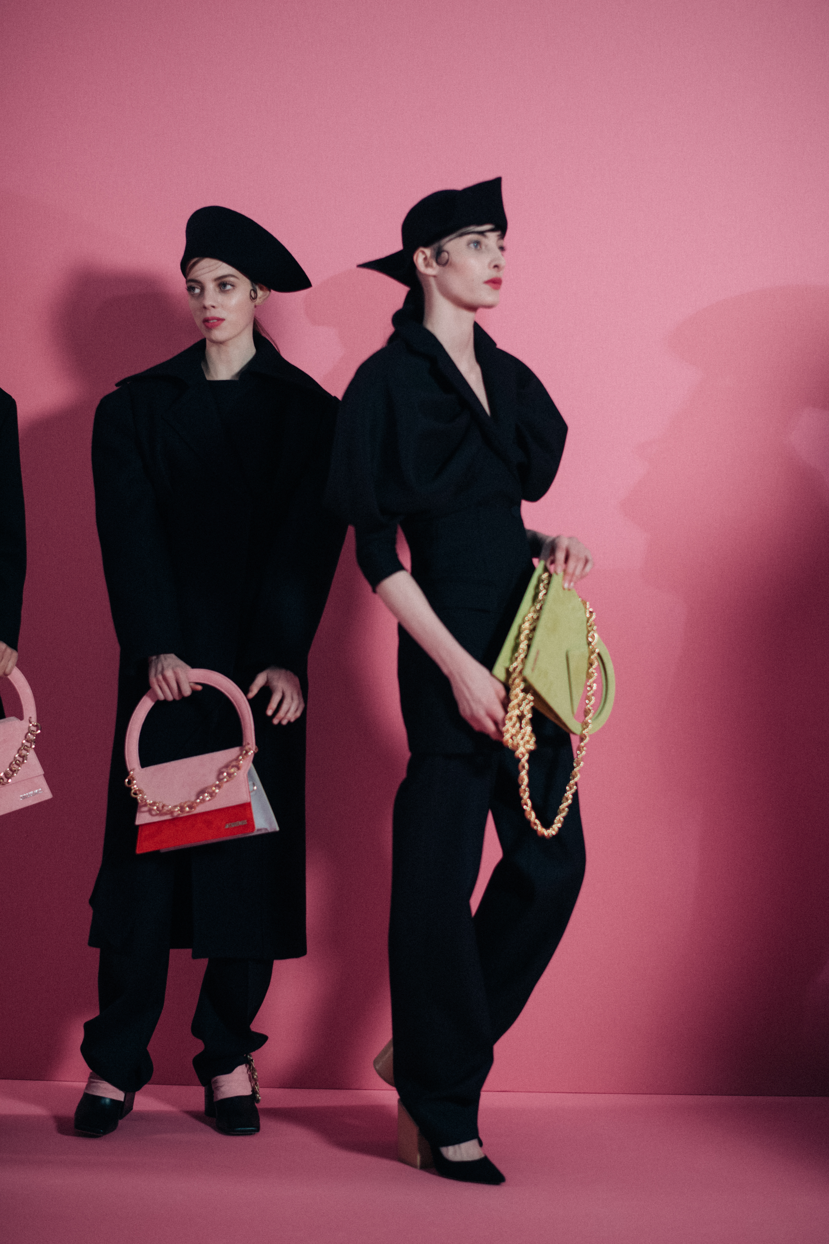 Girls posing with Jacquemus leather bags