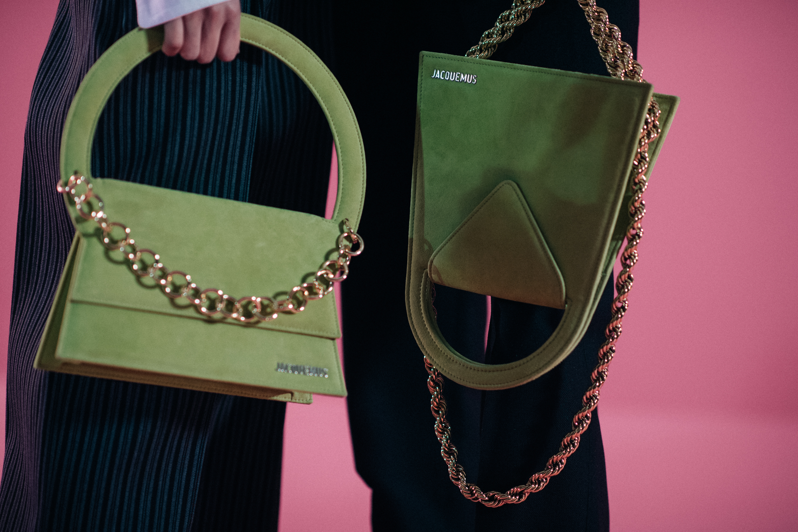 Girls holding Jacquemus green bags