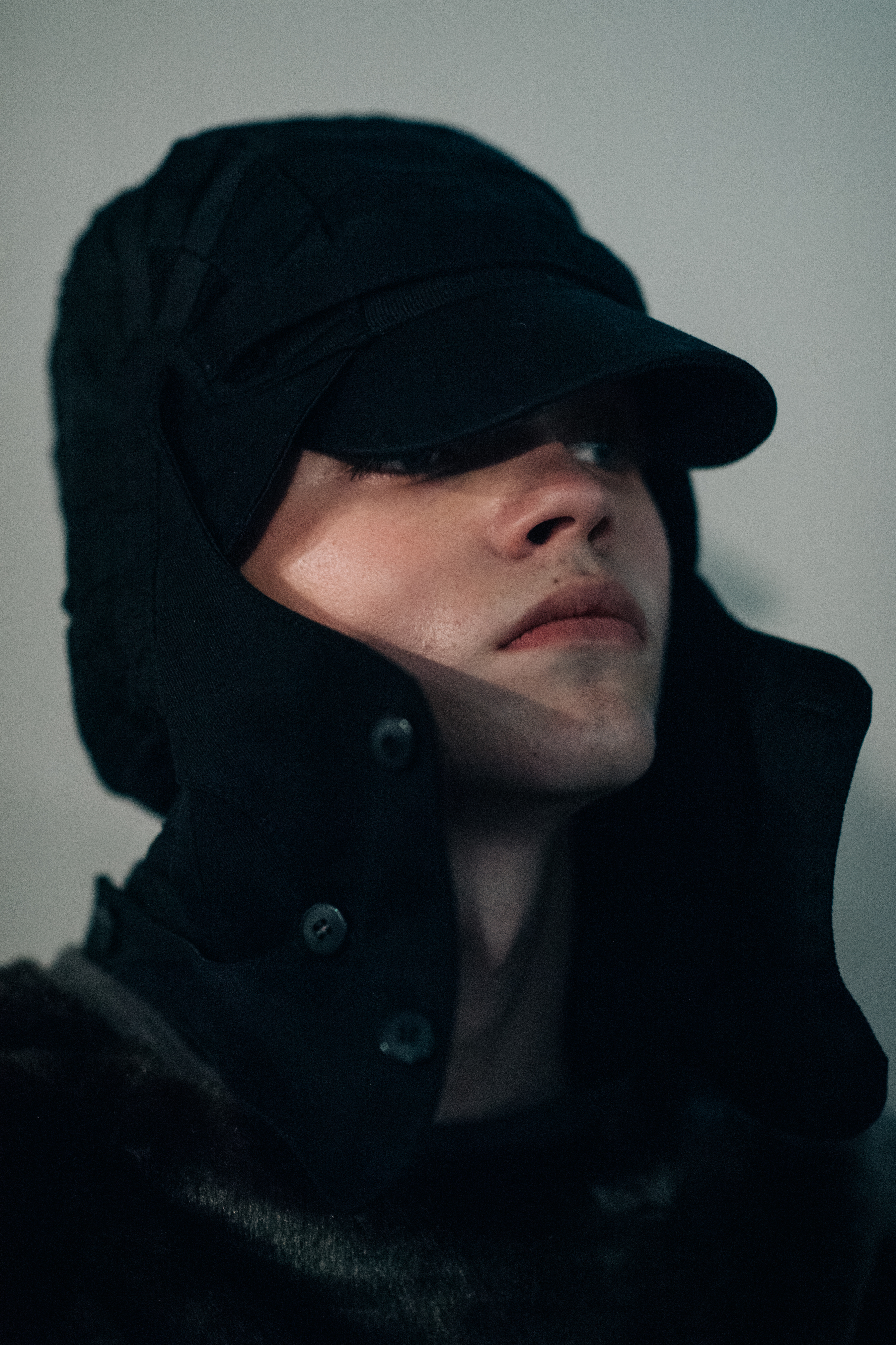 Male model wearing head gear