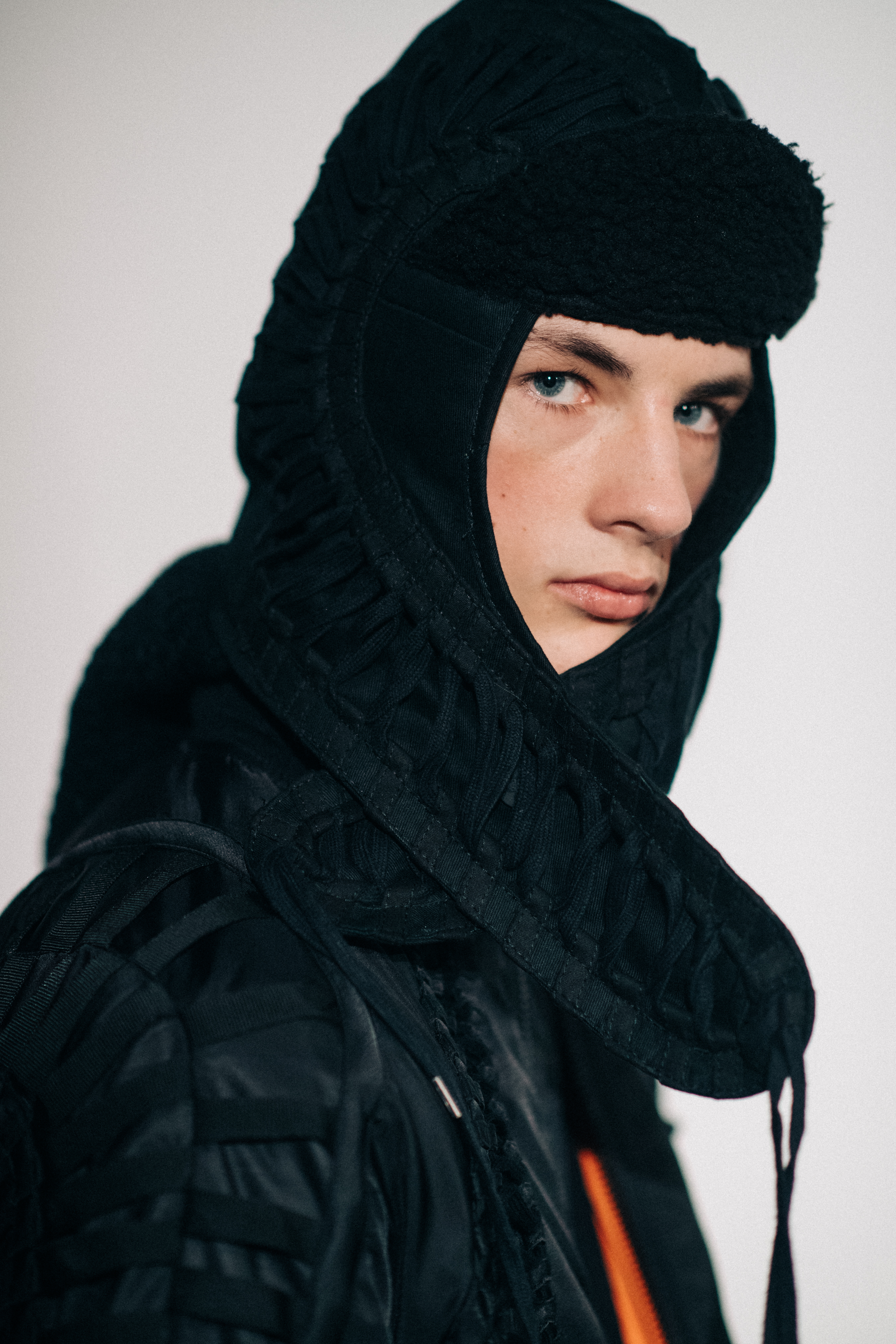 Male model wearing head gear