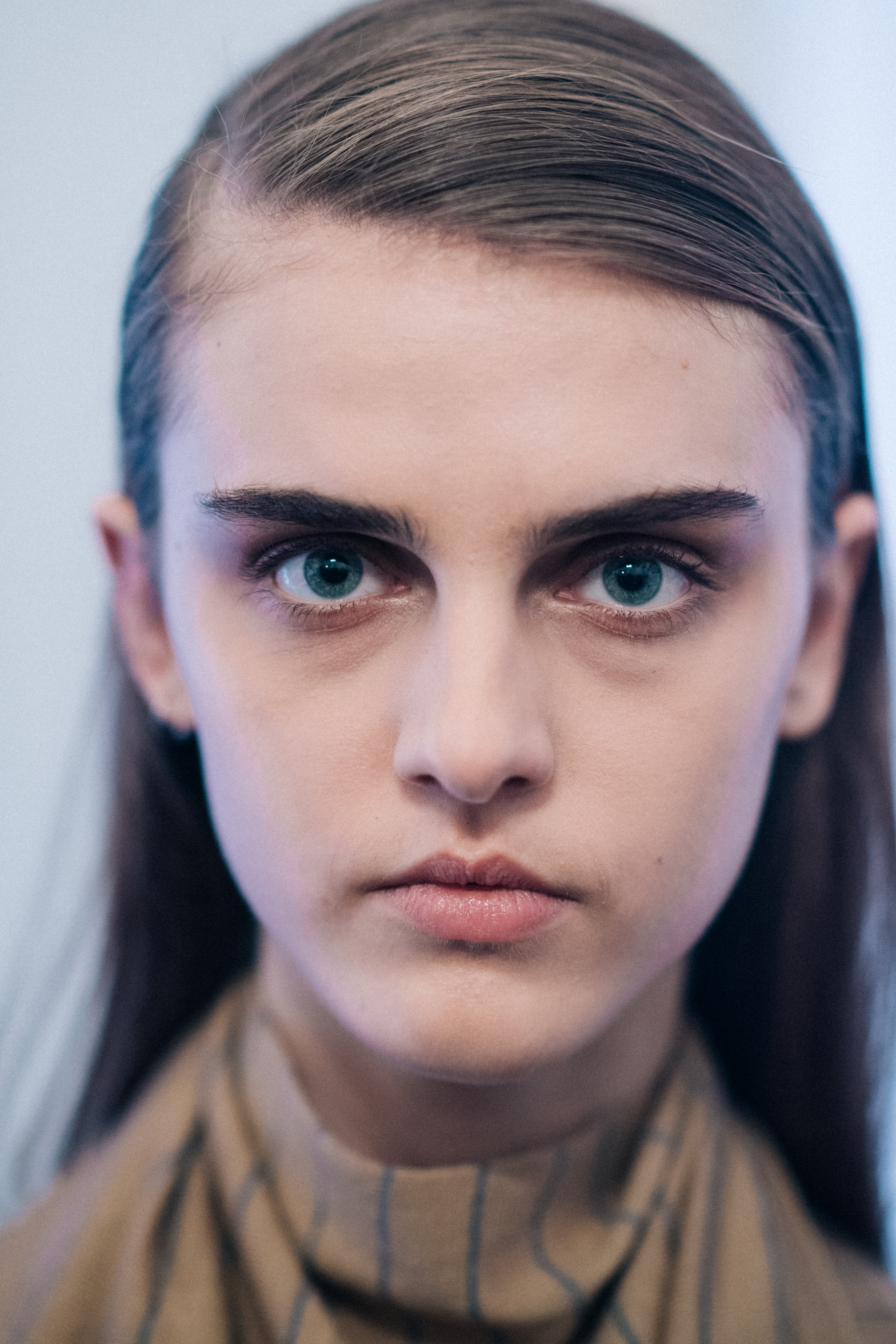 Portrait of a model wearing striped turtleneck