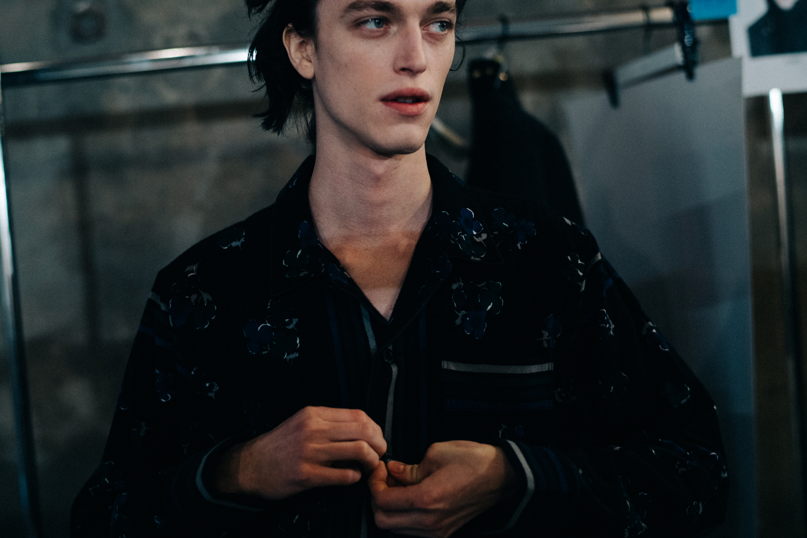 Male model at Sacai backstage