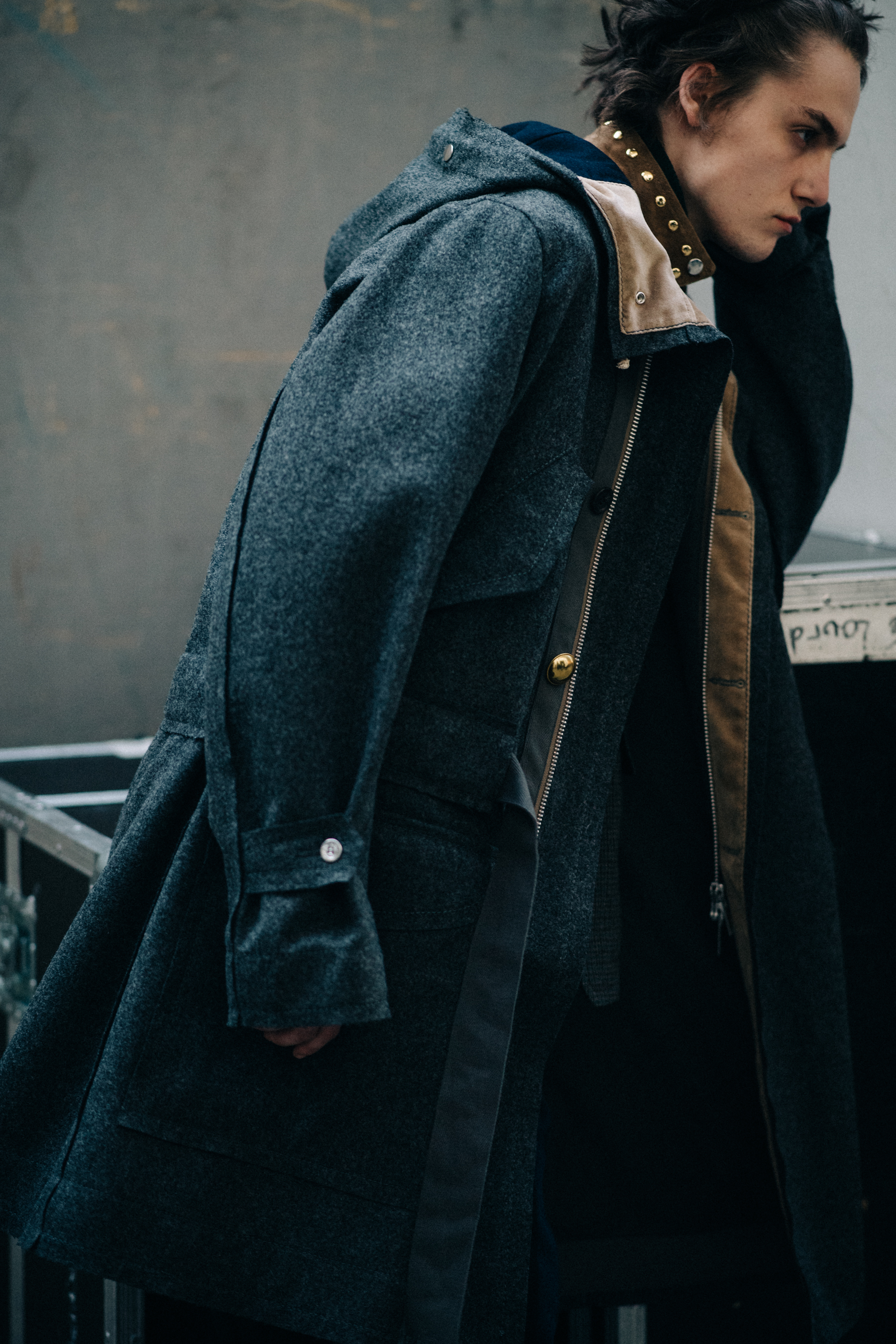 Male model at Sacai backstage
