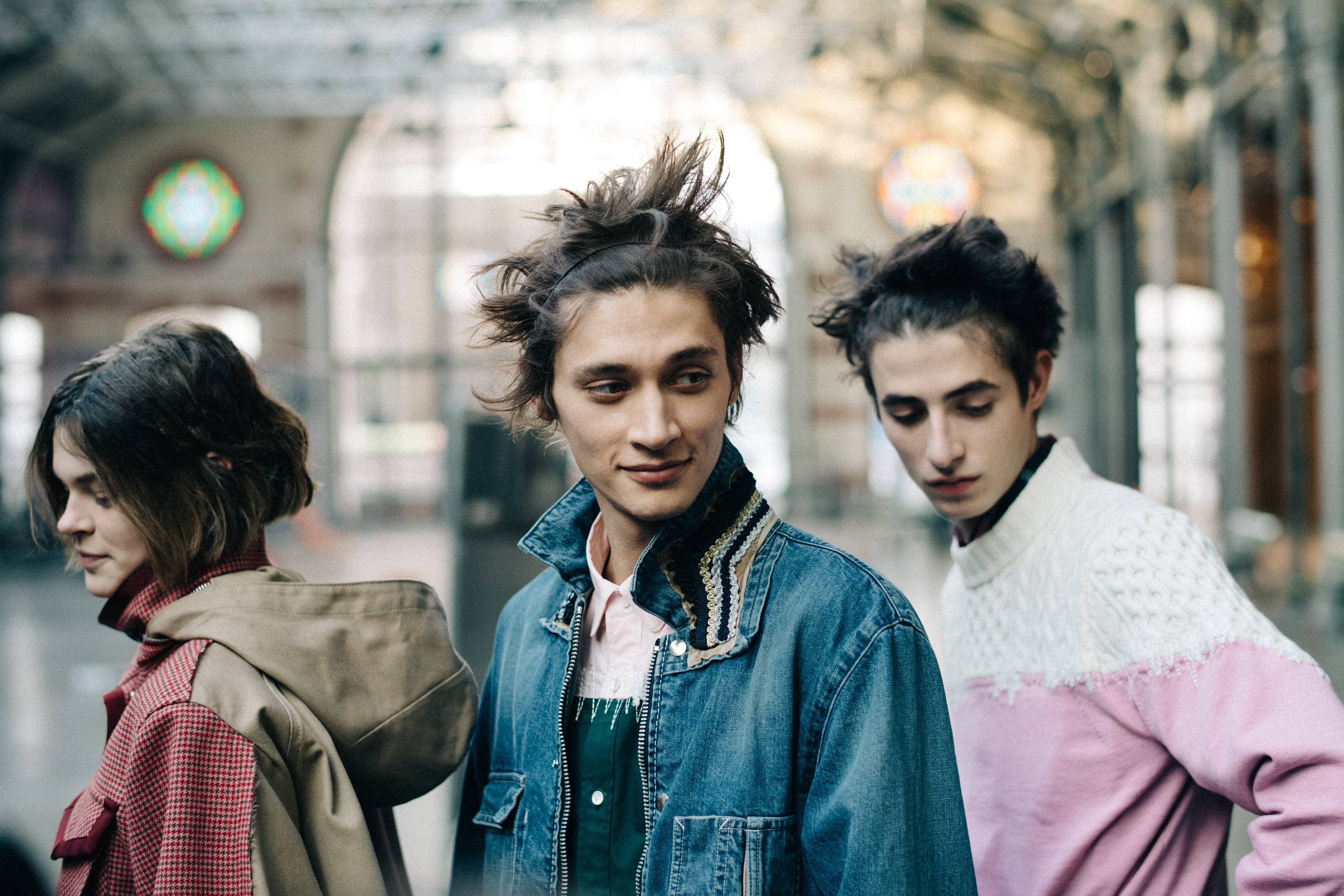 Three models at Sacai backstage