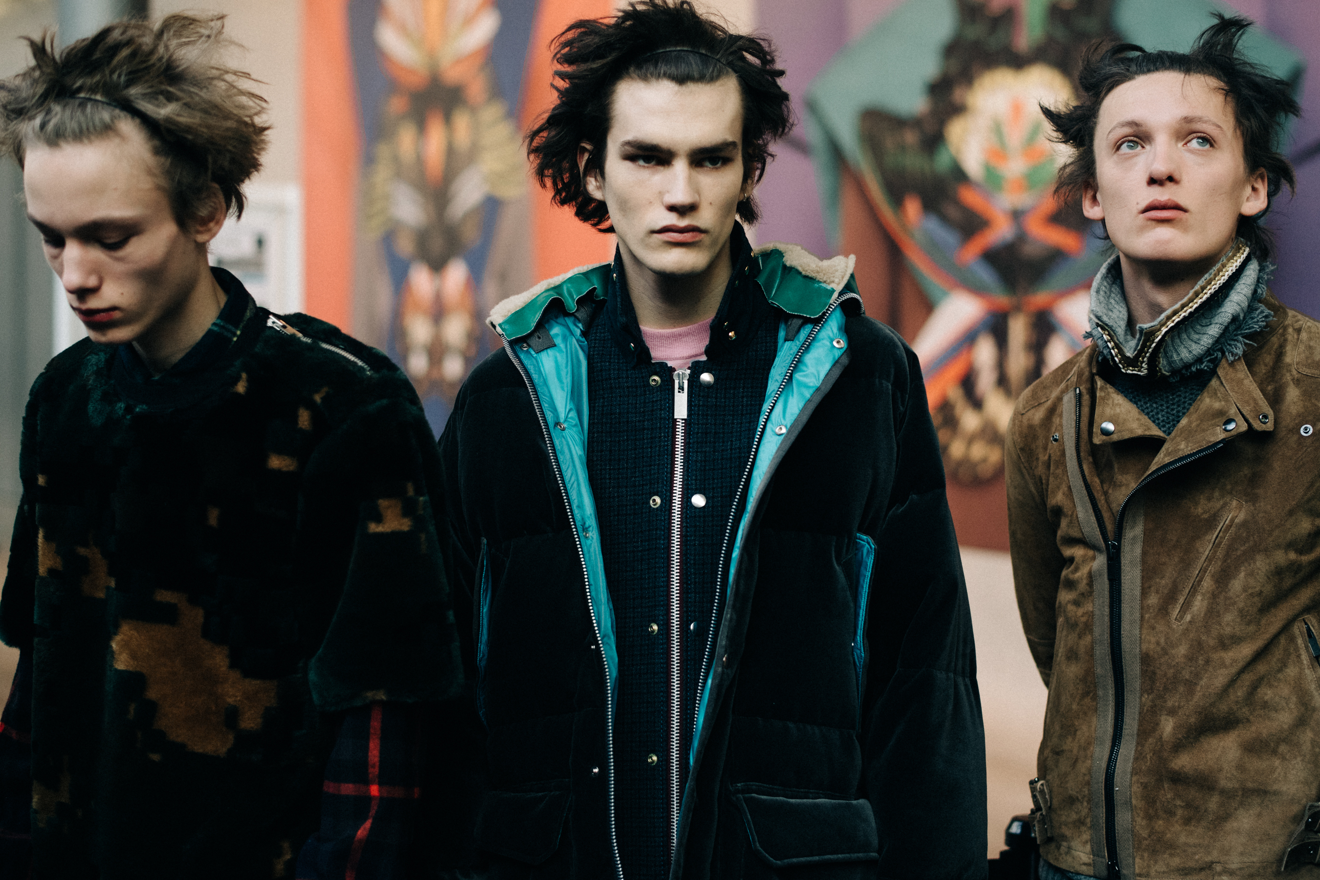 Male models at Sacai backstage