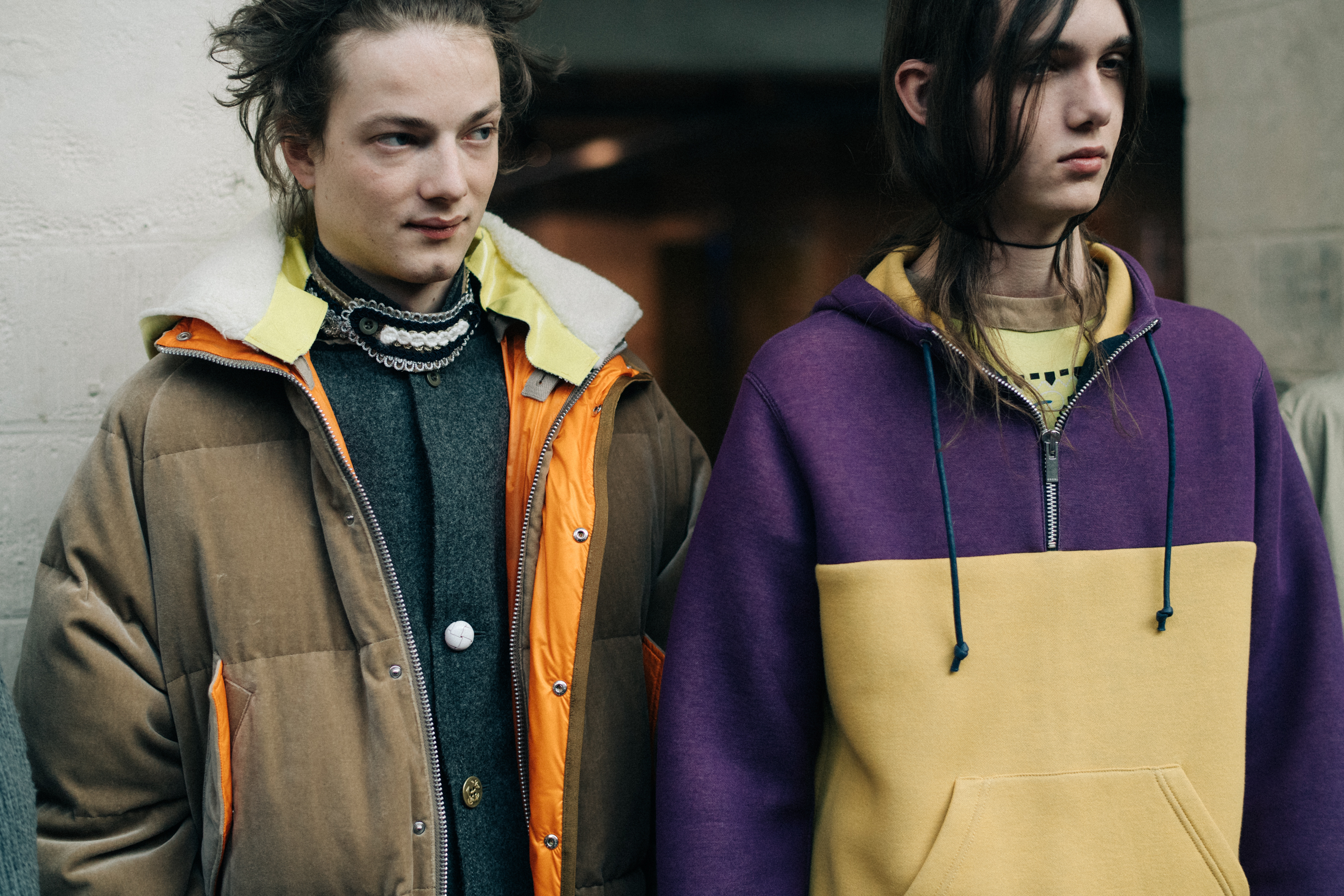 Male models at Sacai backstage