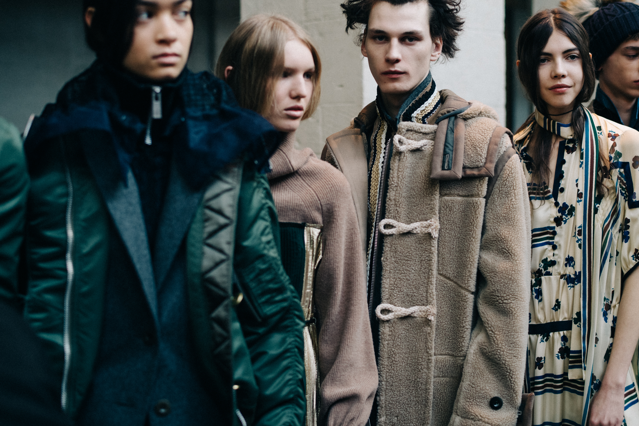 Several models at Sacai backstage