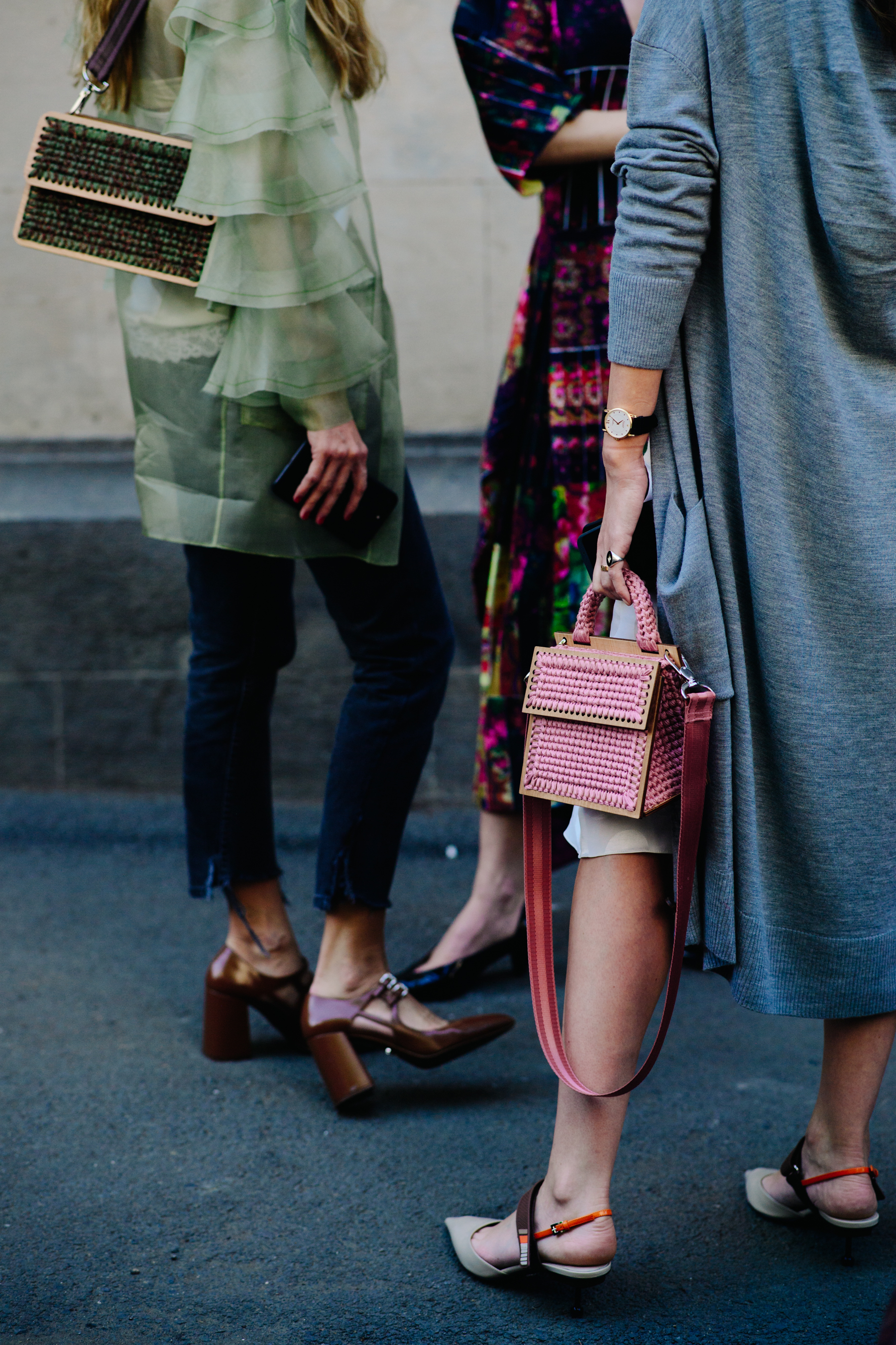 Girls with fabric purses