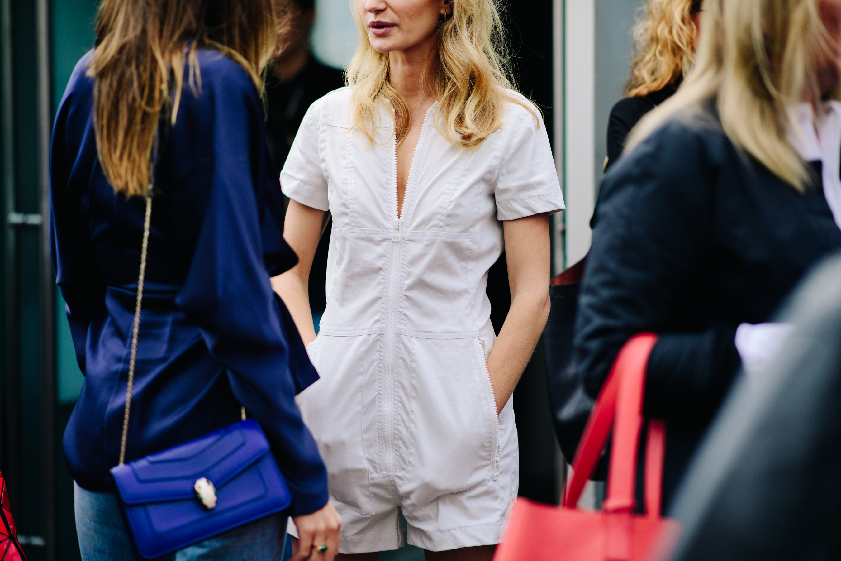 Woman wearing a white combi