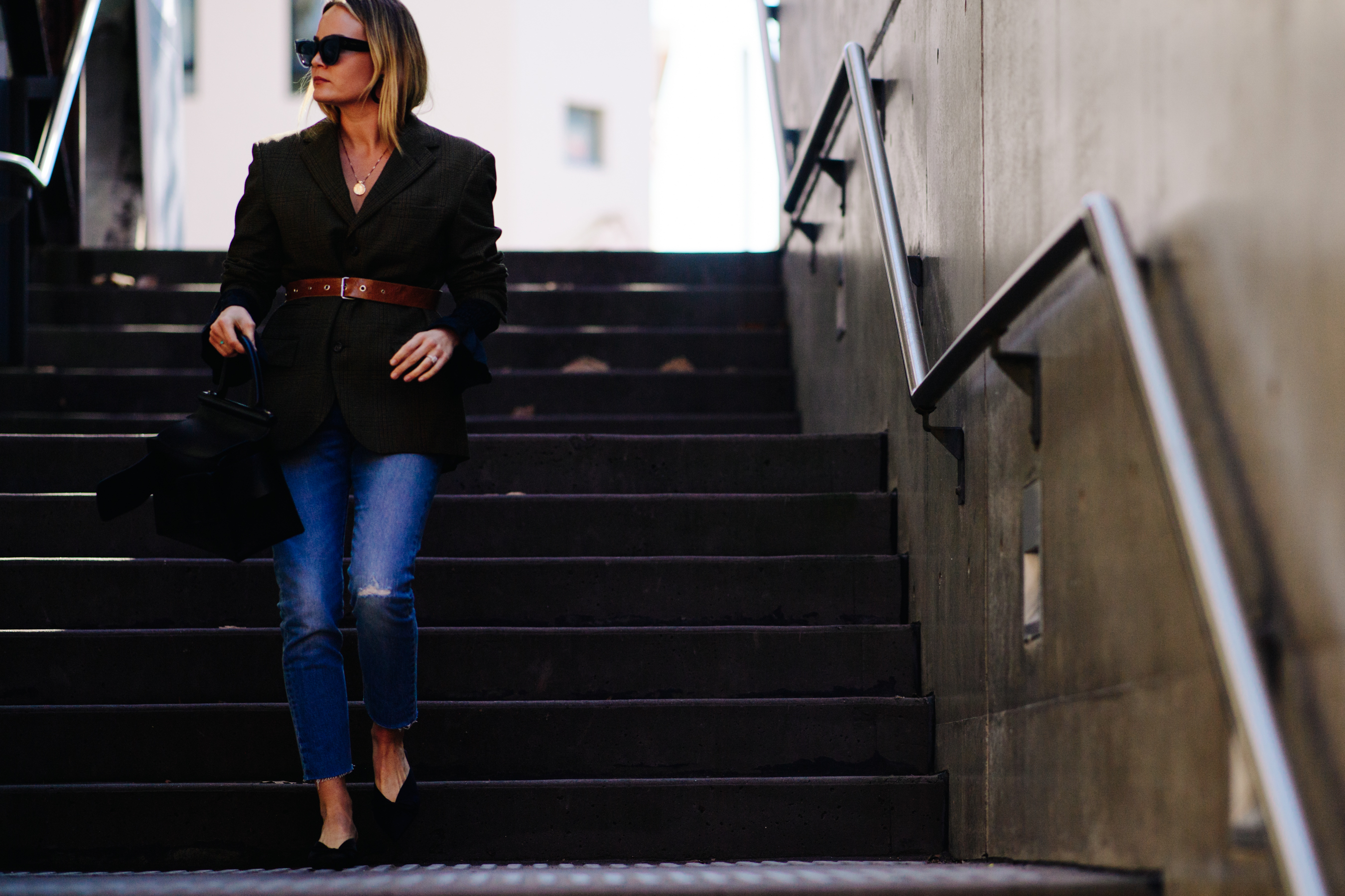 Woman wearing a black jacket