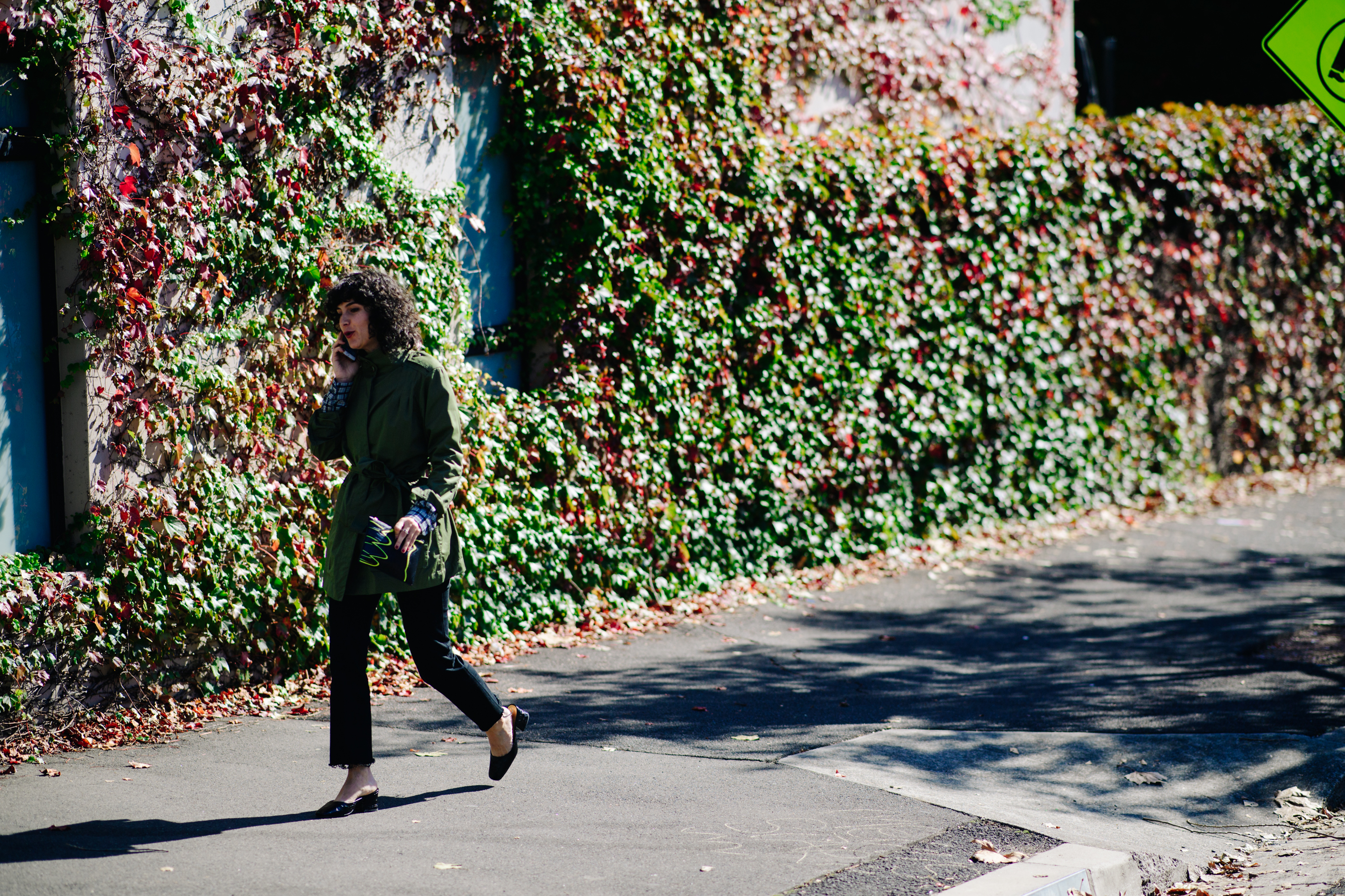 Woman wearing a dark green jacket