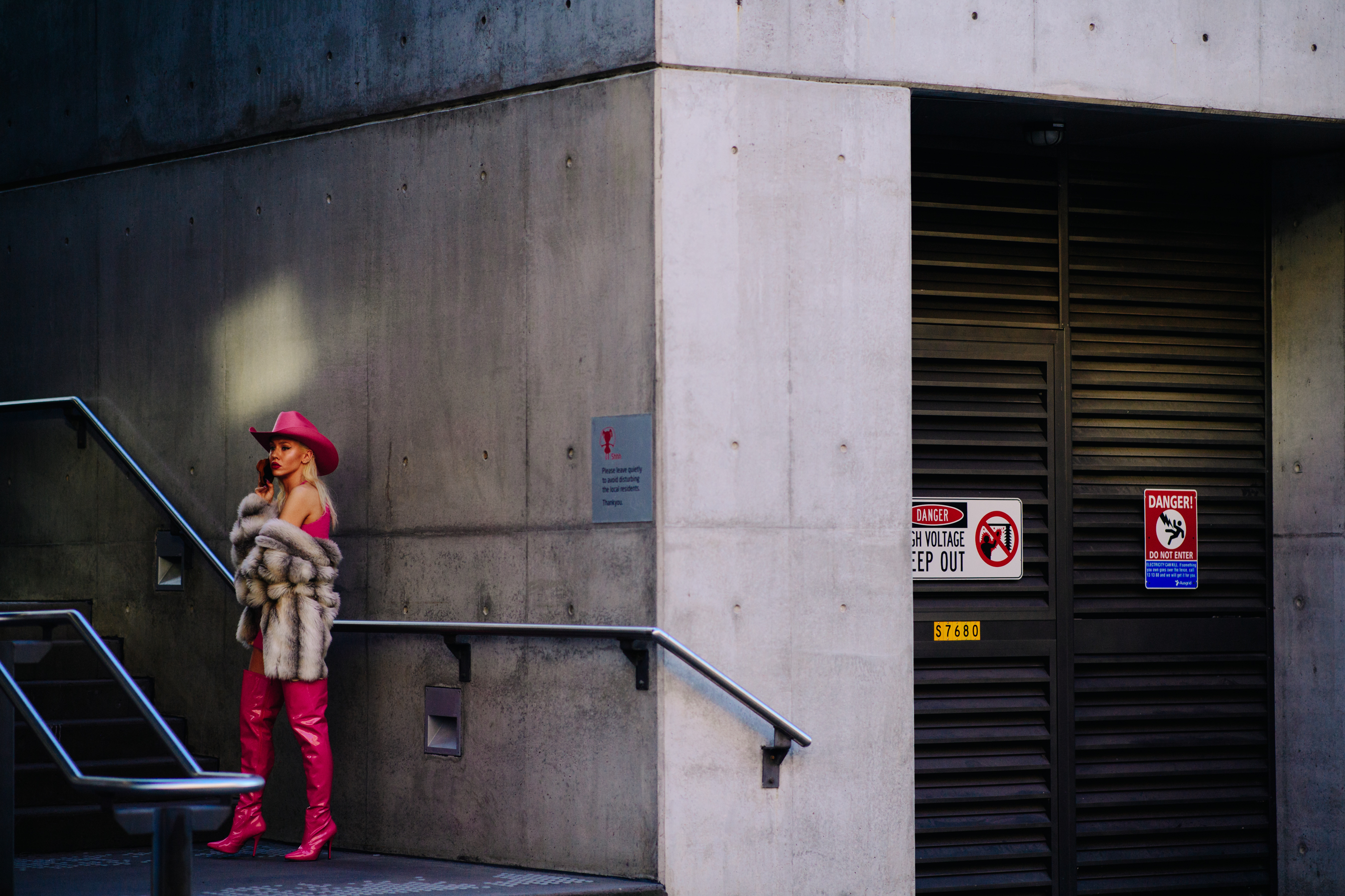 Woman wearing a long fur coat