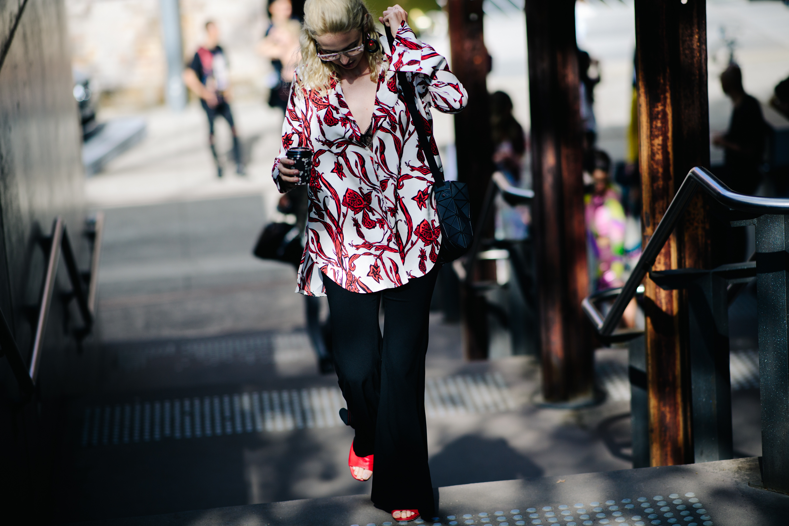 Woman wearing a flower print shirt