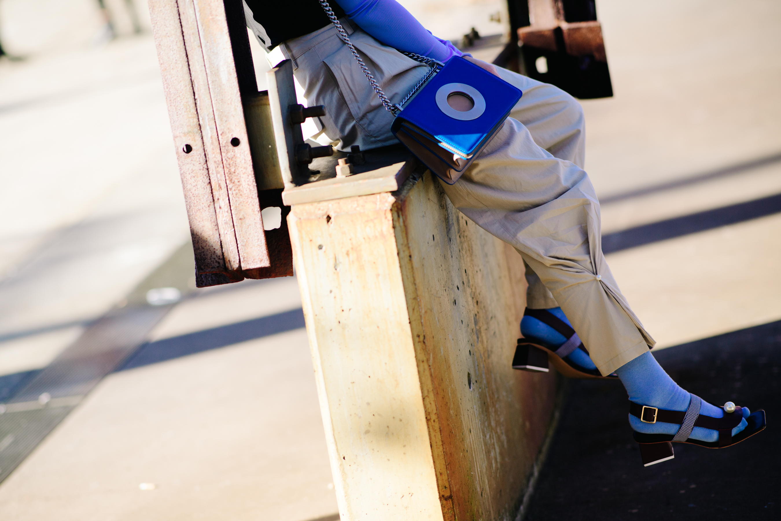 Girl wearing light blue socks