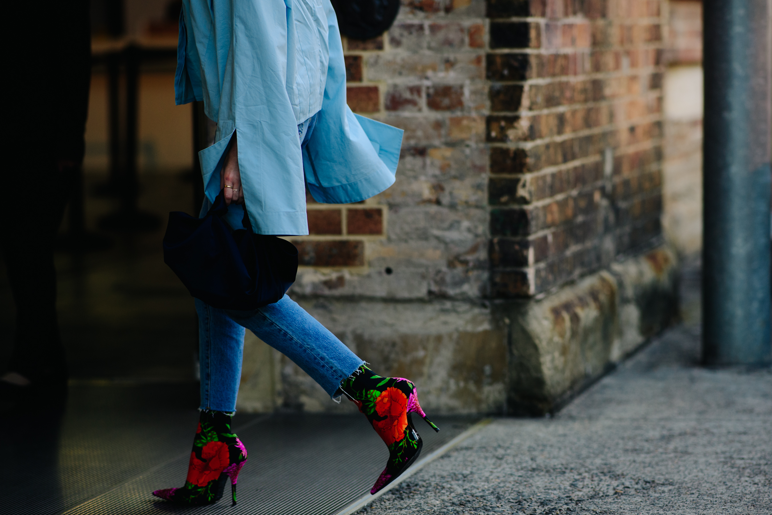 Girl wearing flower print boots