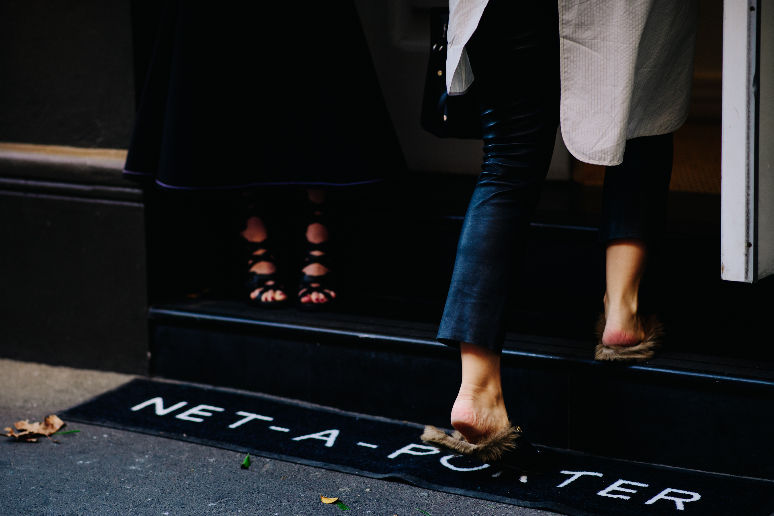 Woman wearing Gucci loafers