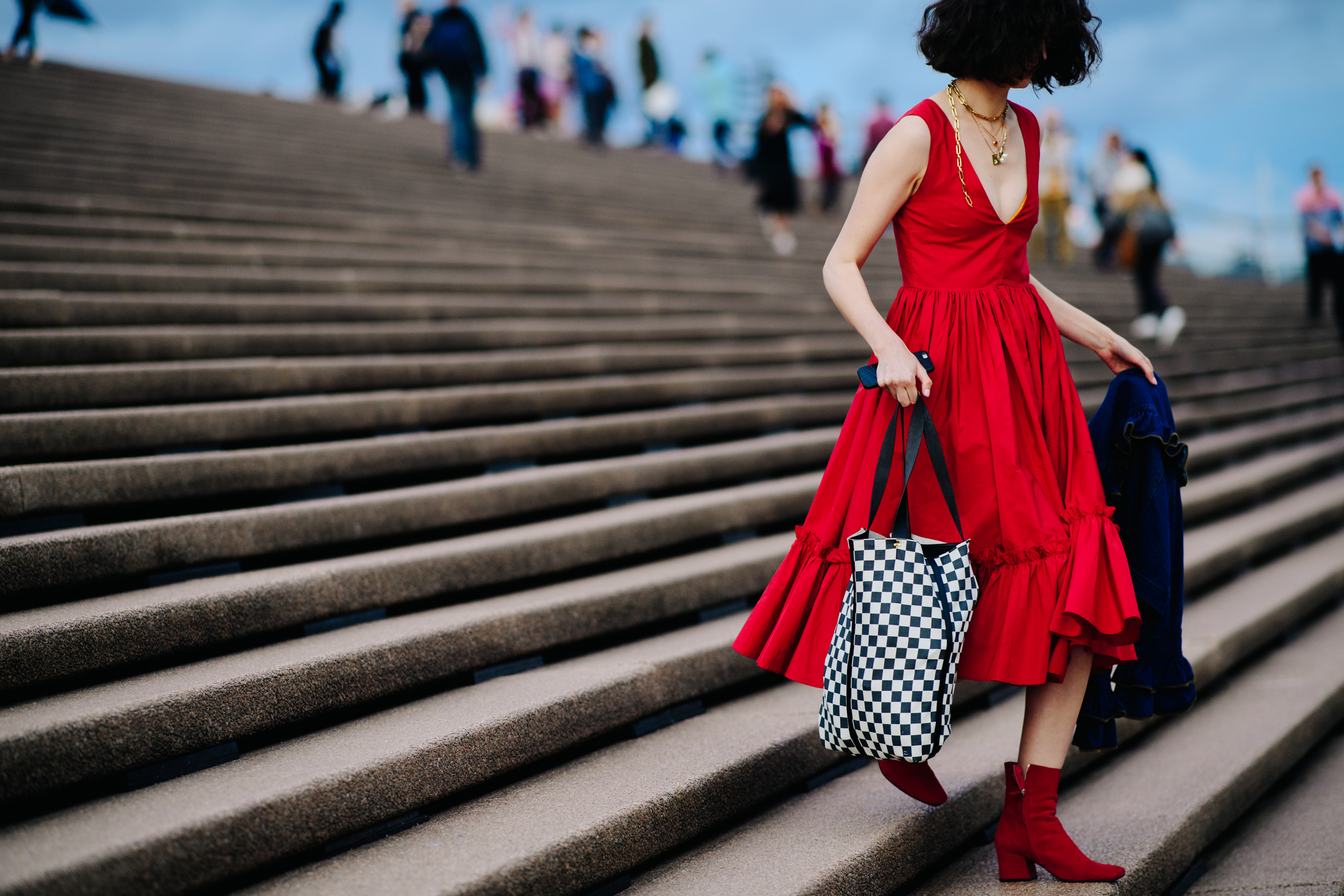 Woman wearing red dress
