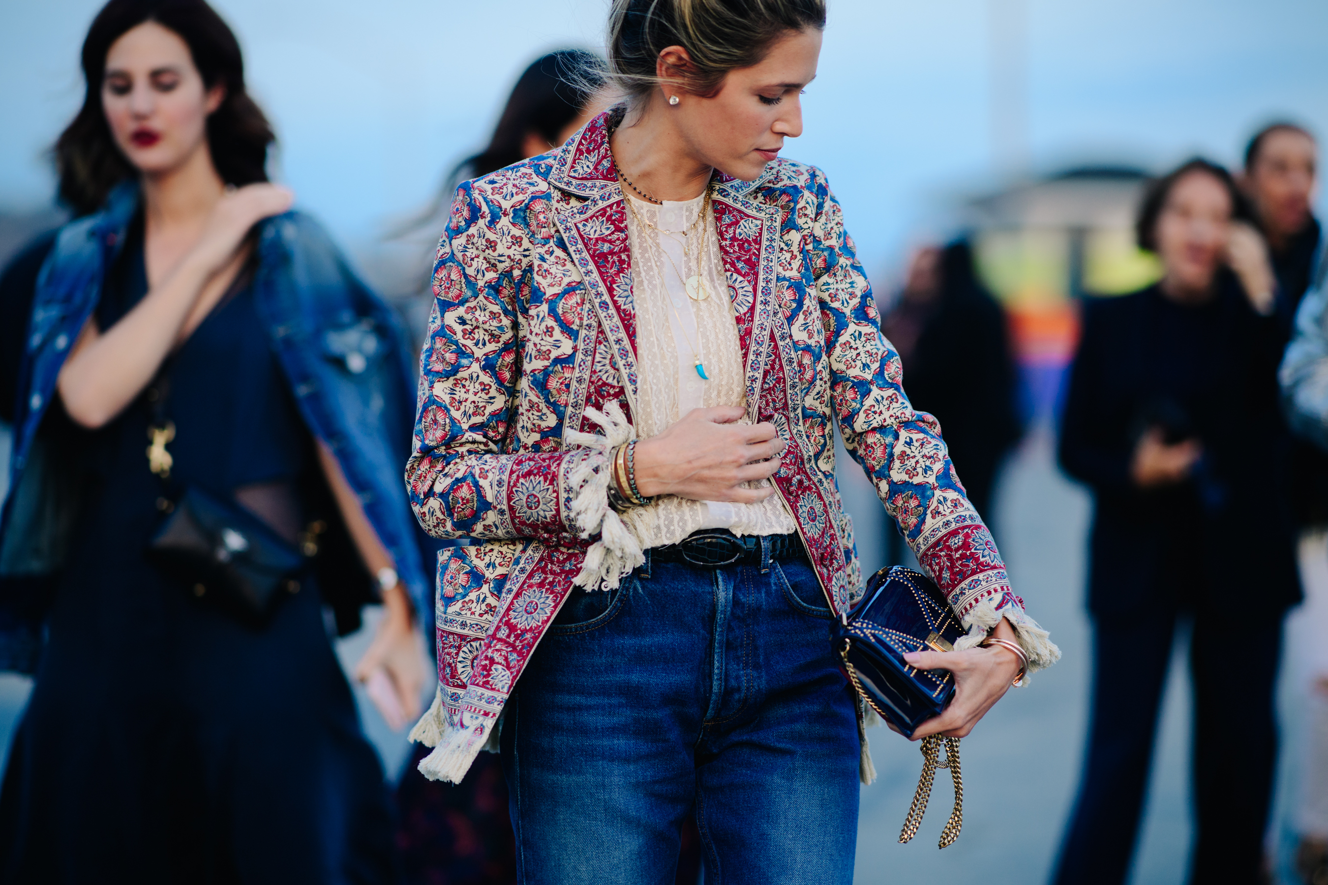 Girl wearing a pattern Dior jacket