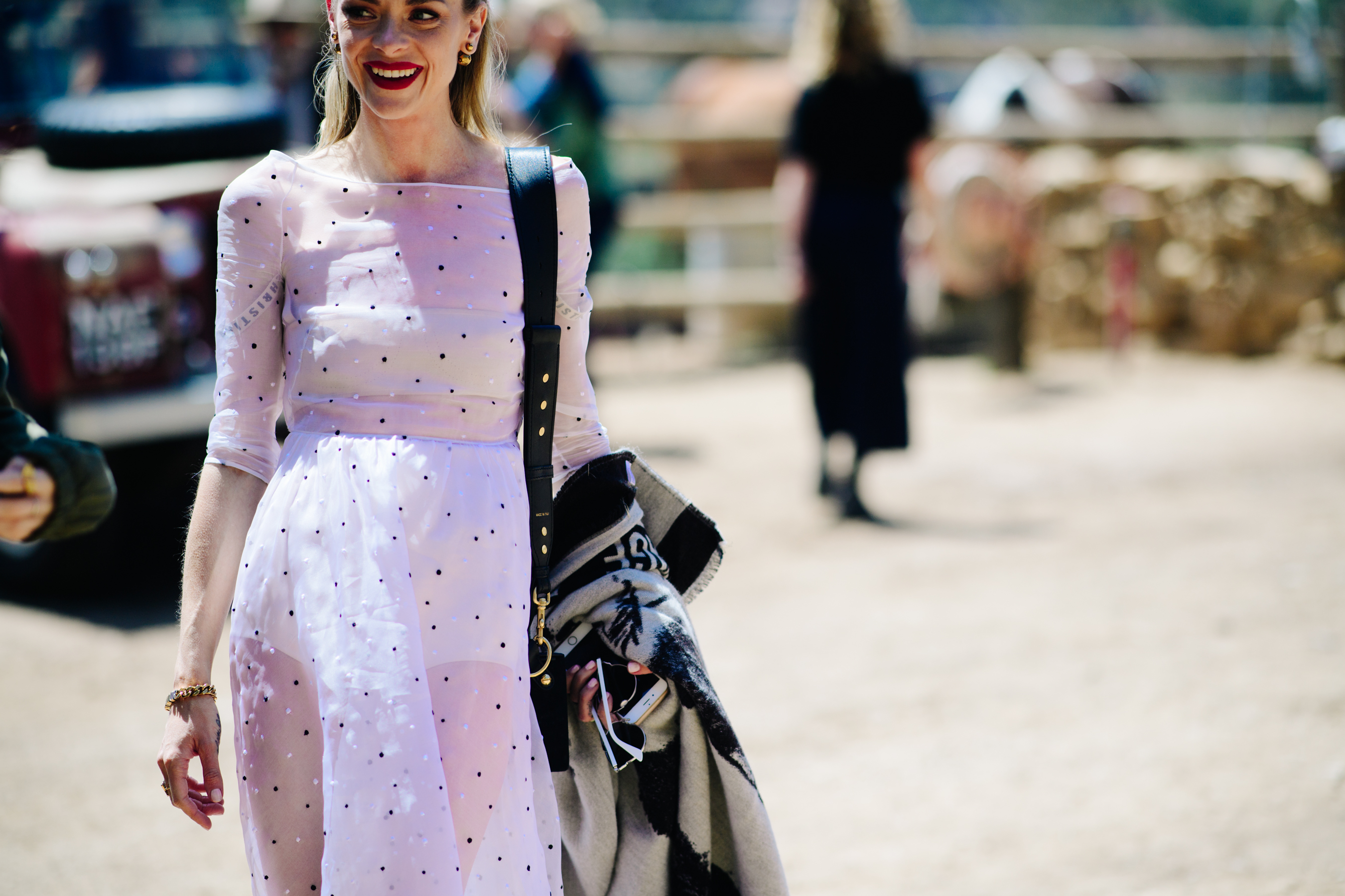 Woman wearing sheer Christian Dior dress