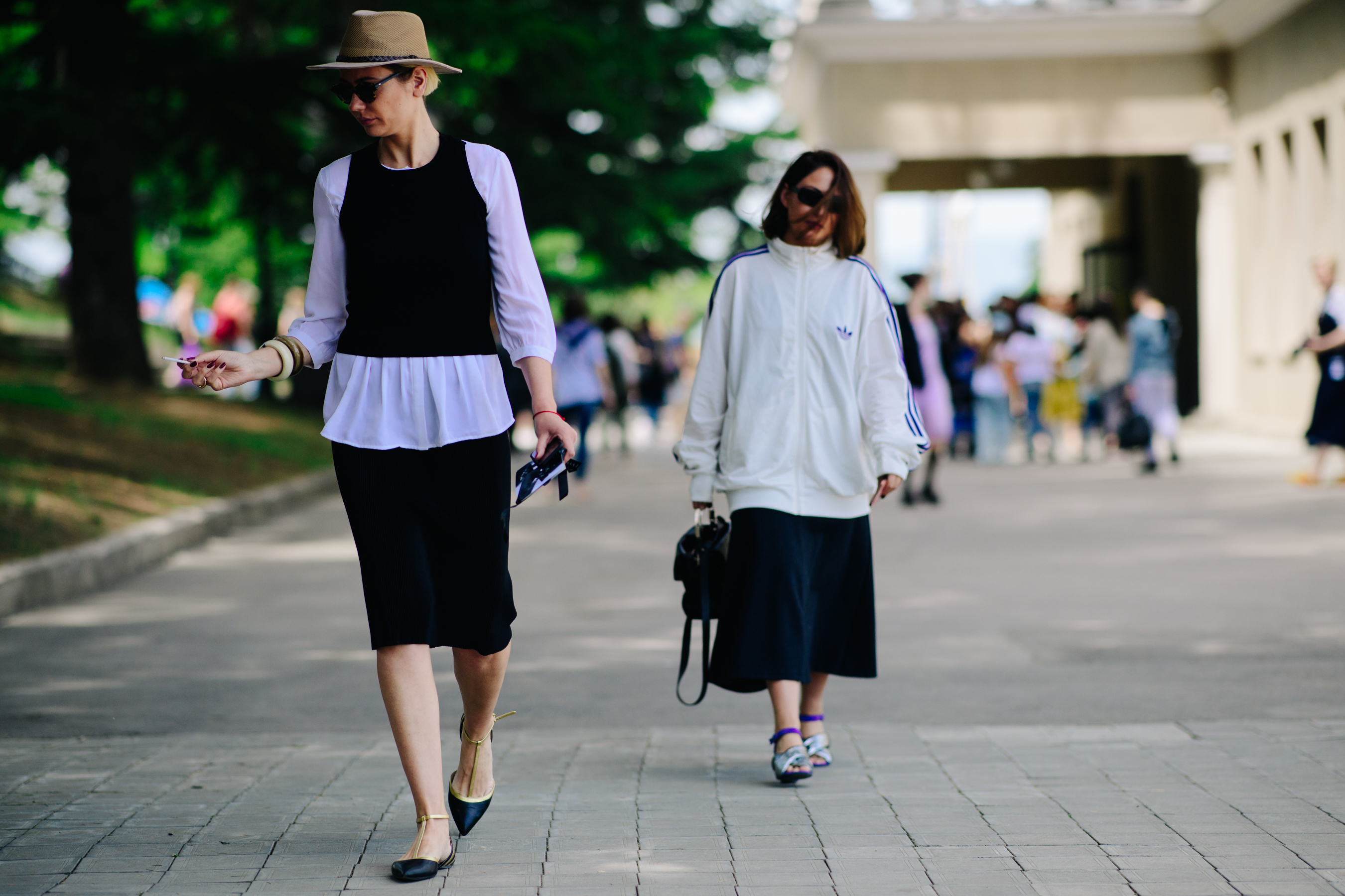 Women walking down a busy street