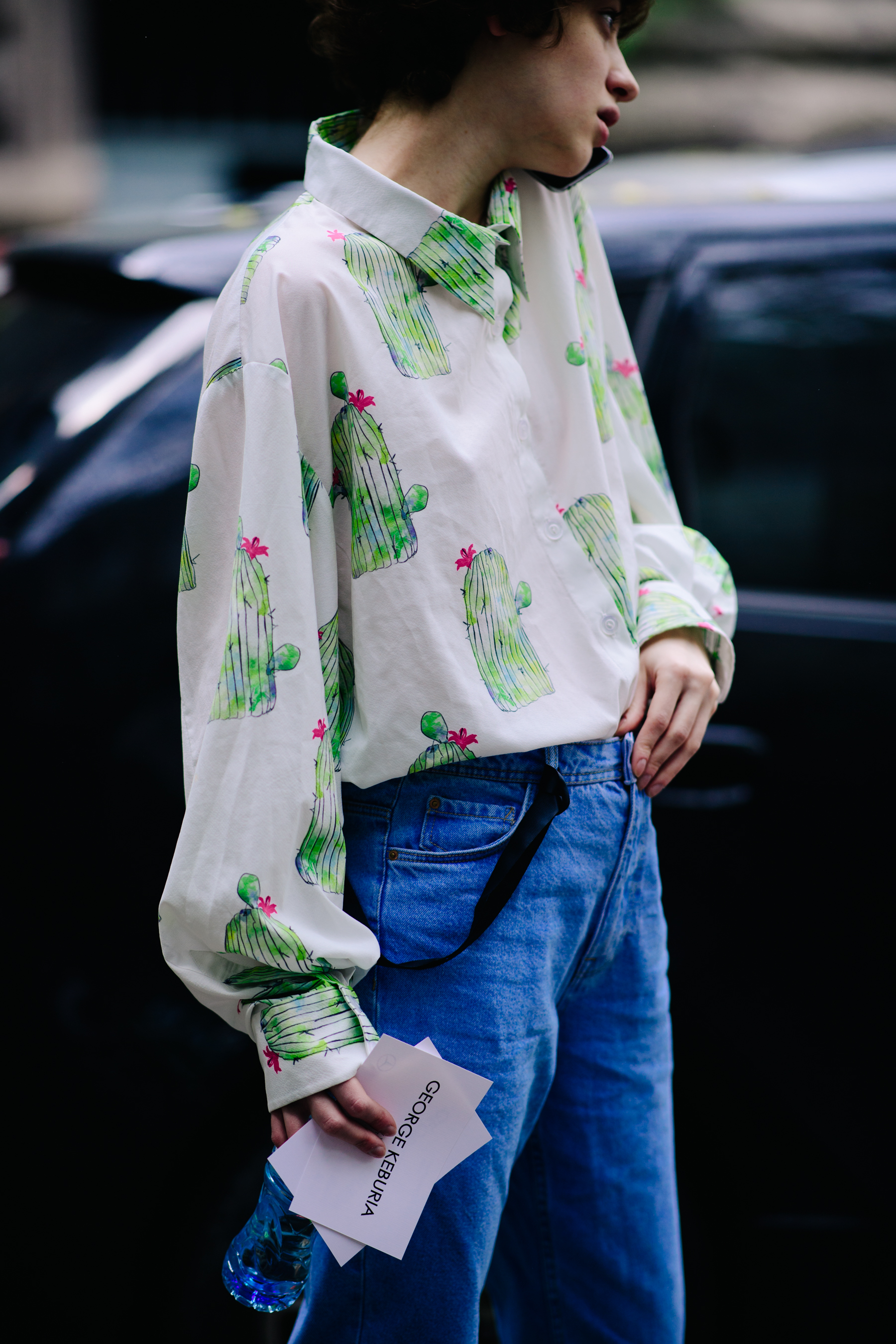 Georgian model wearing a white shirt