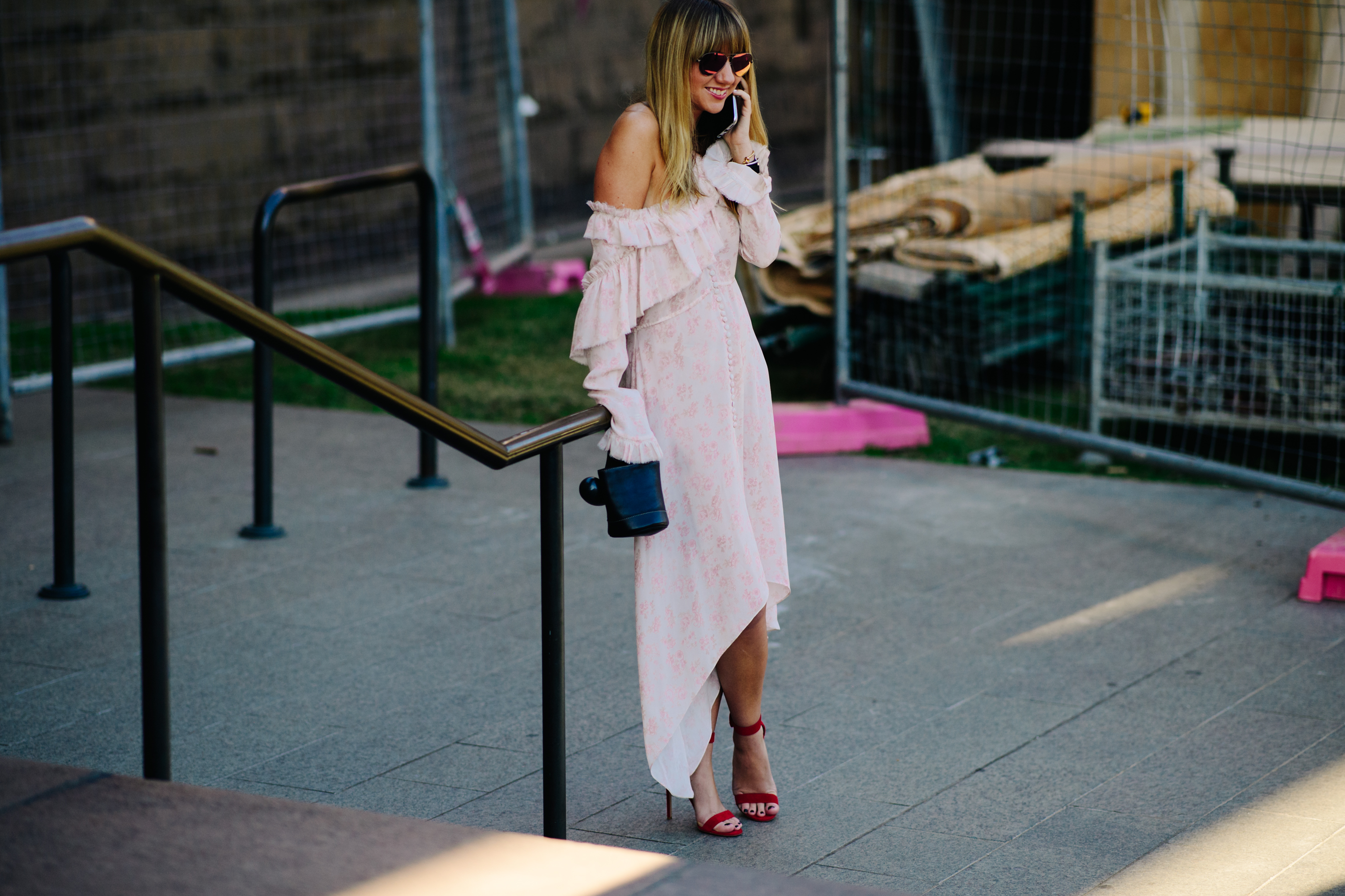 Woman wearing red high heels