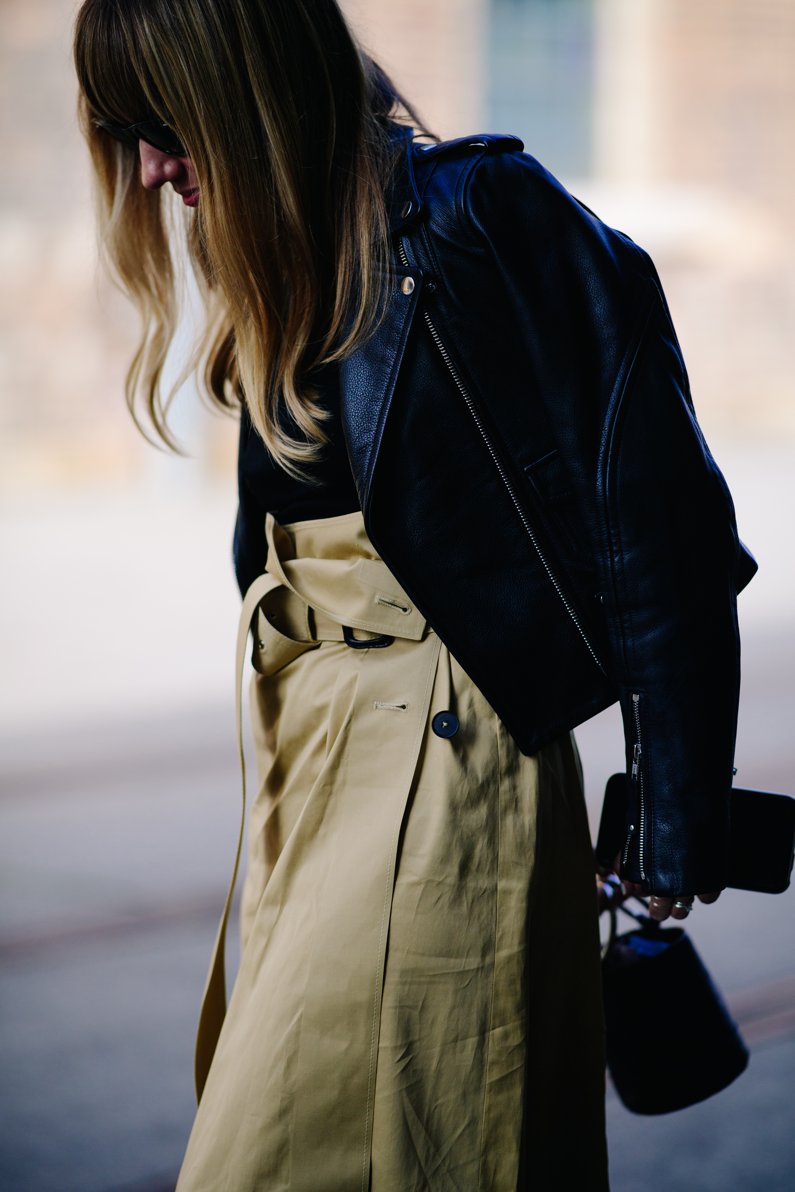 Girl wearing a black leather perfecto