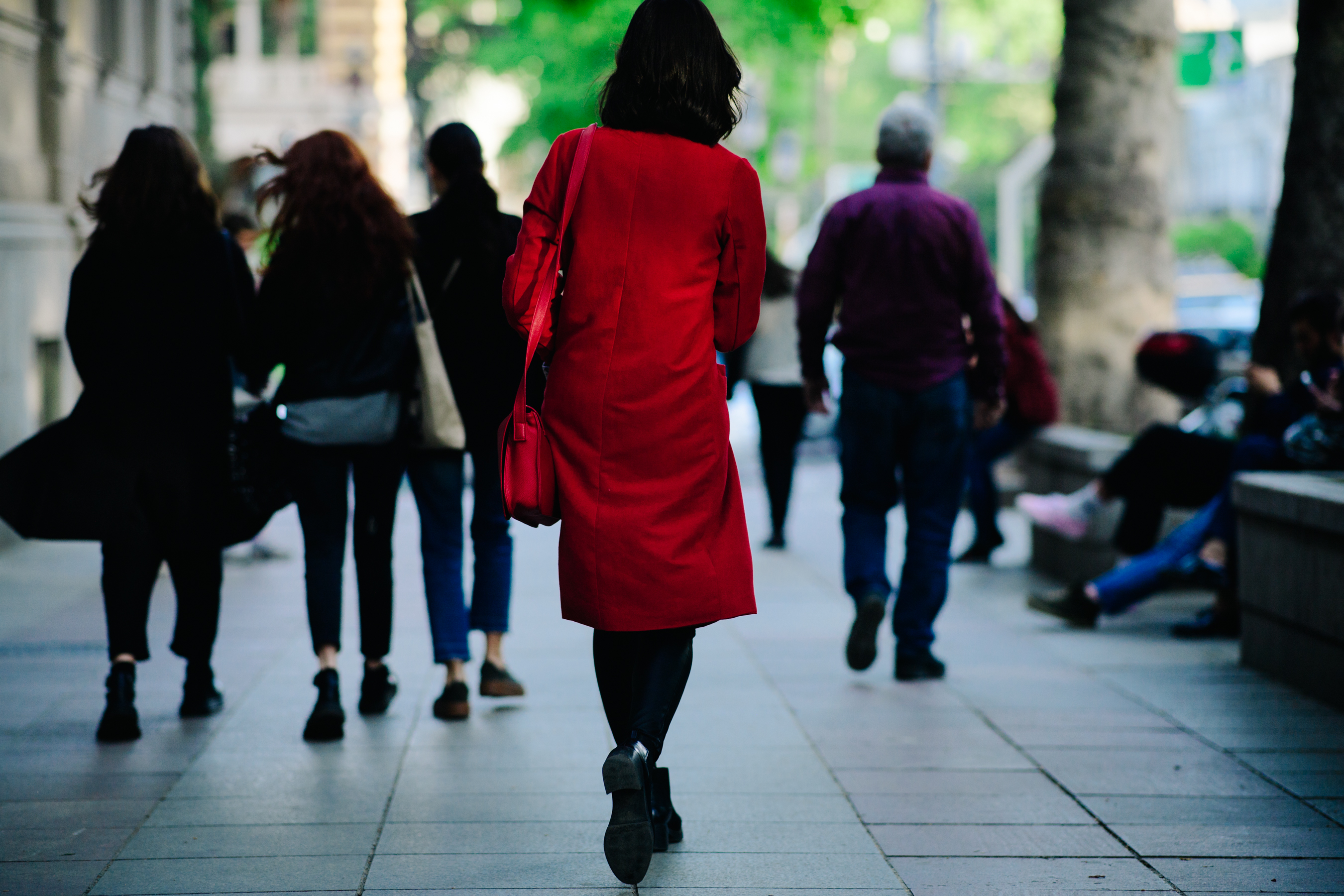 Model wearing red coat