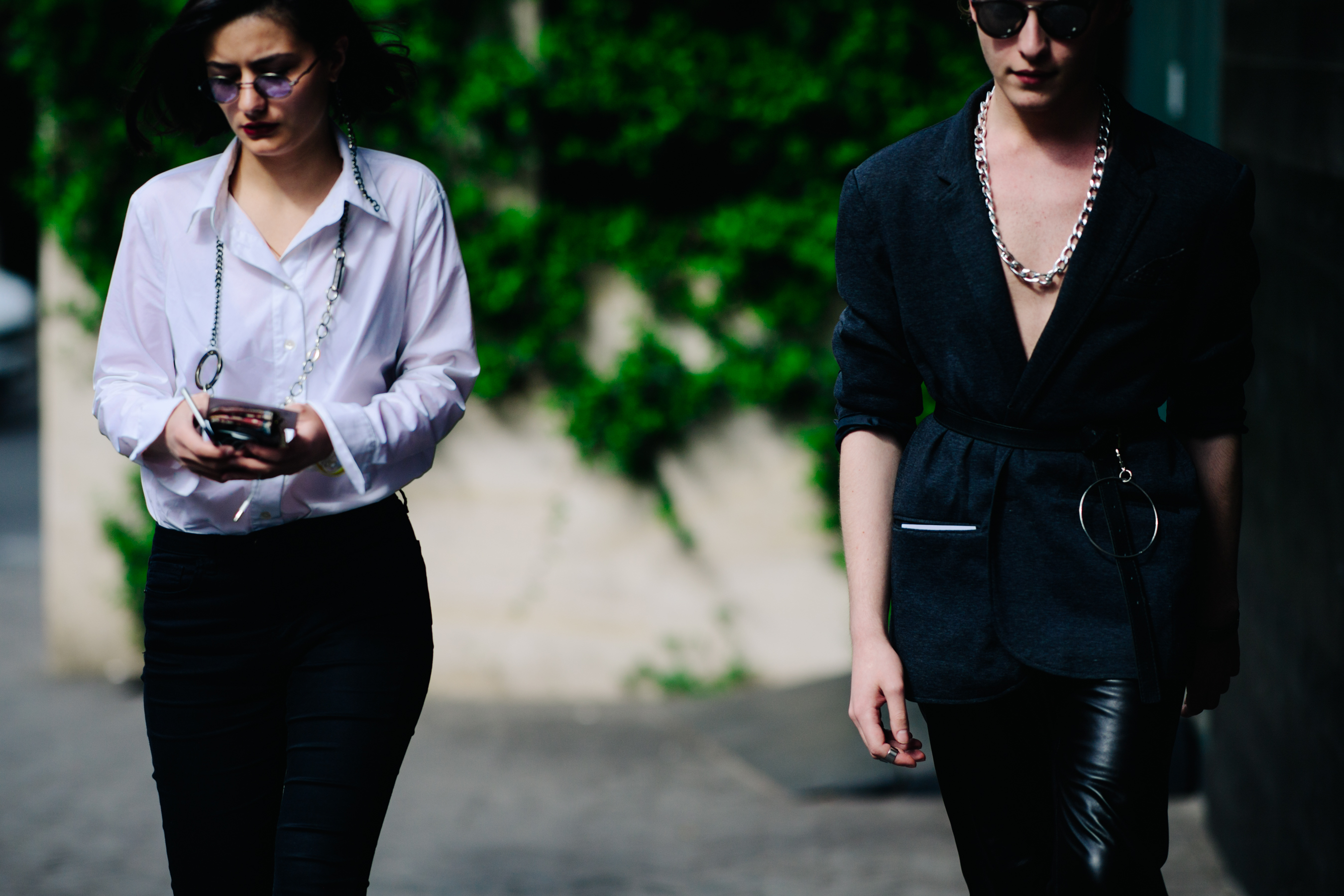 Girl and boy wearing contrasting clothes