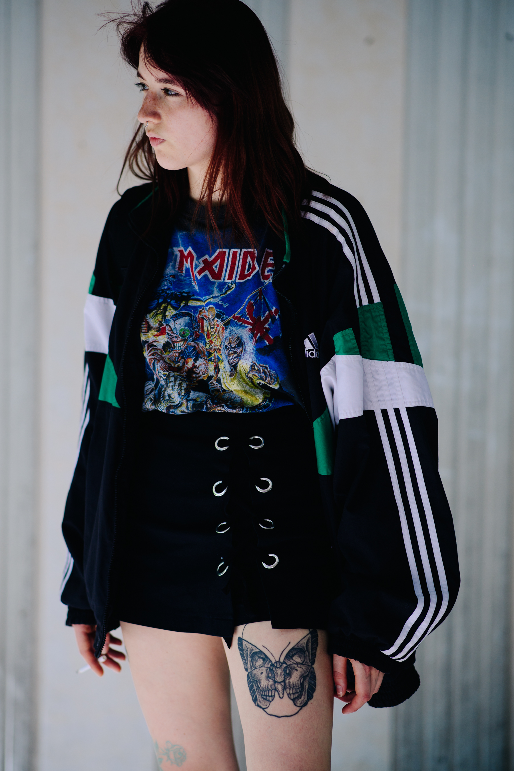 Girl wearing a vintage Adidas jacket
