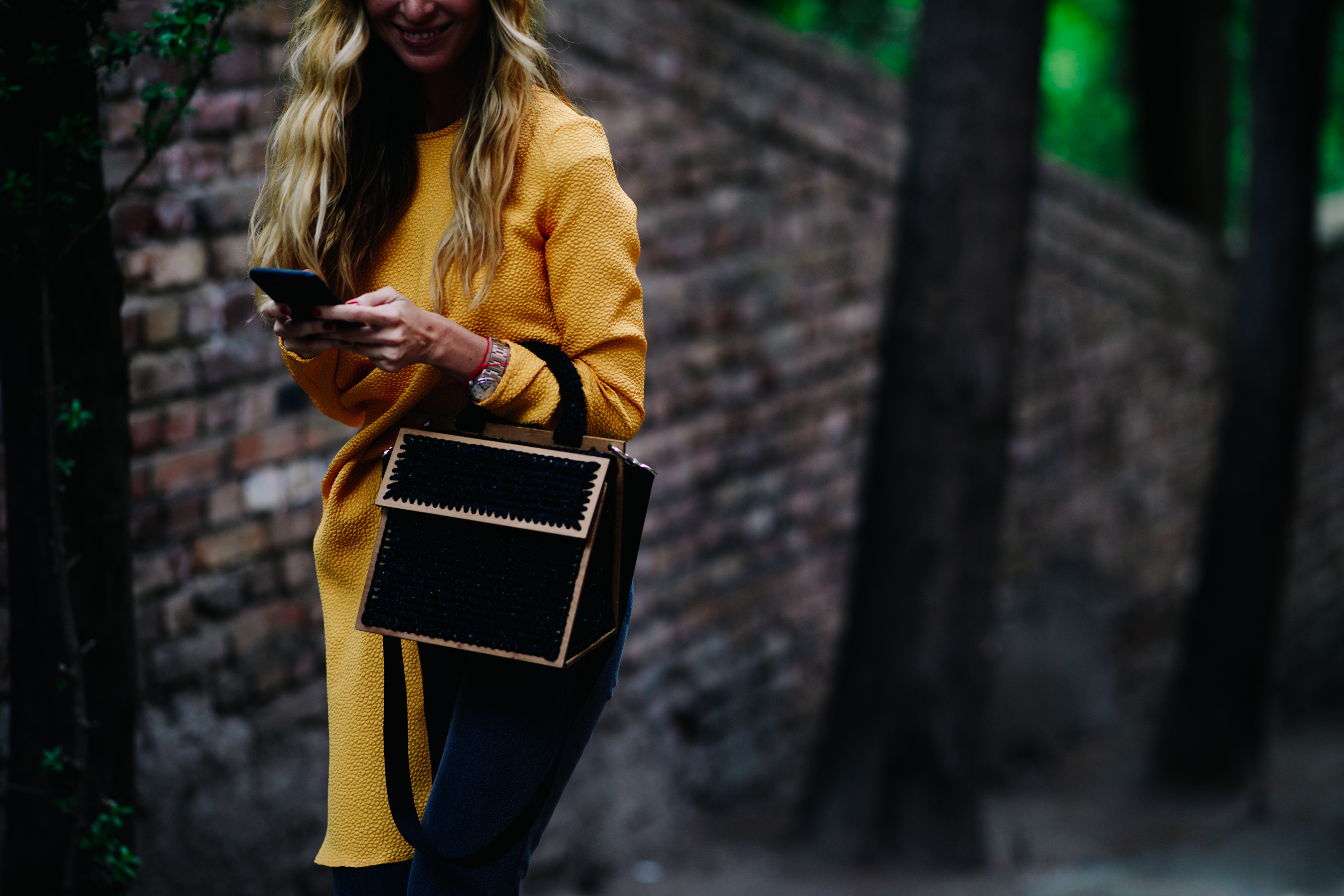 Girl wearing a long yellow dress
