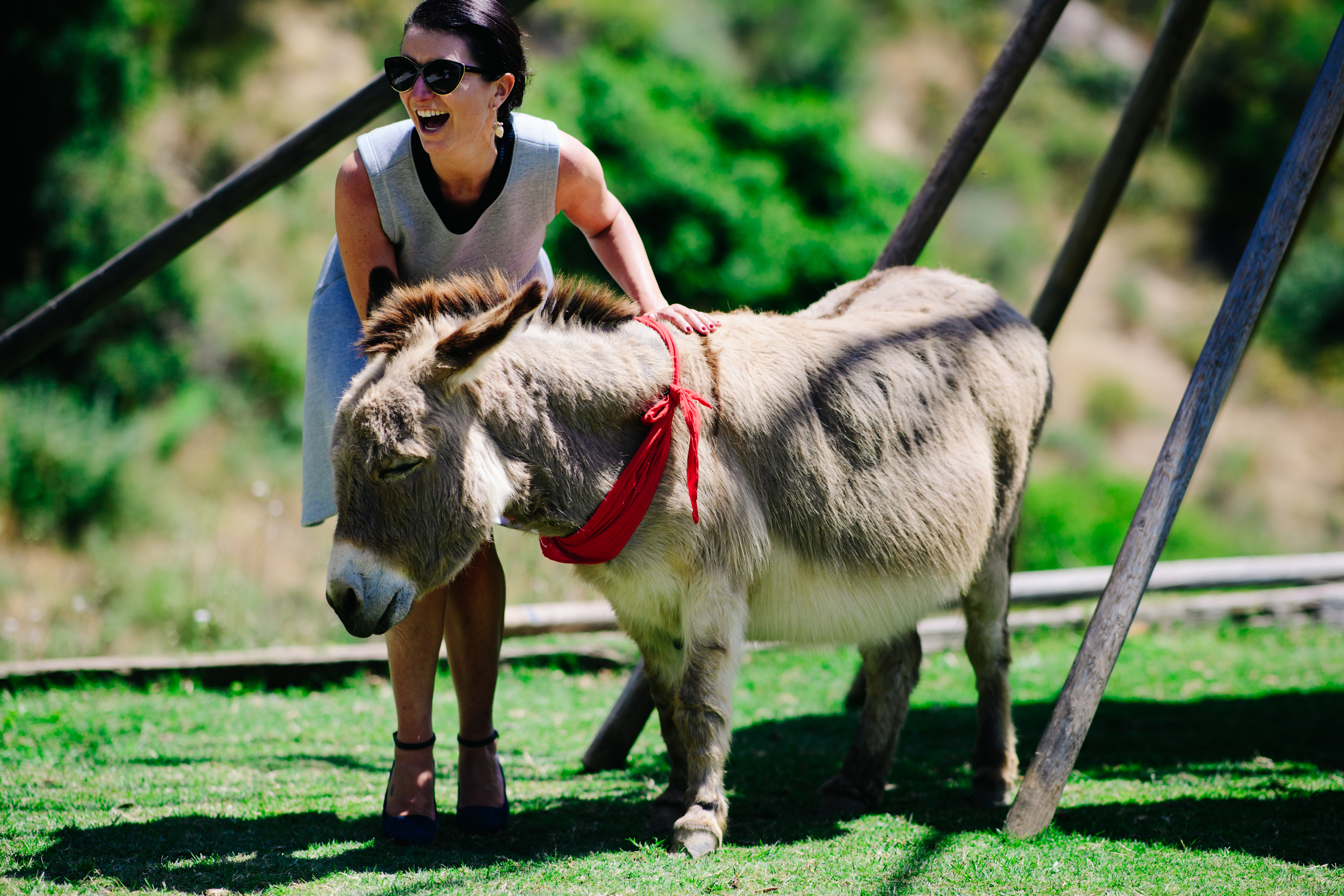 Woman posing with donkey