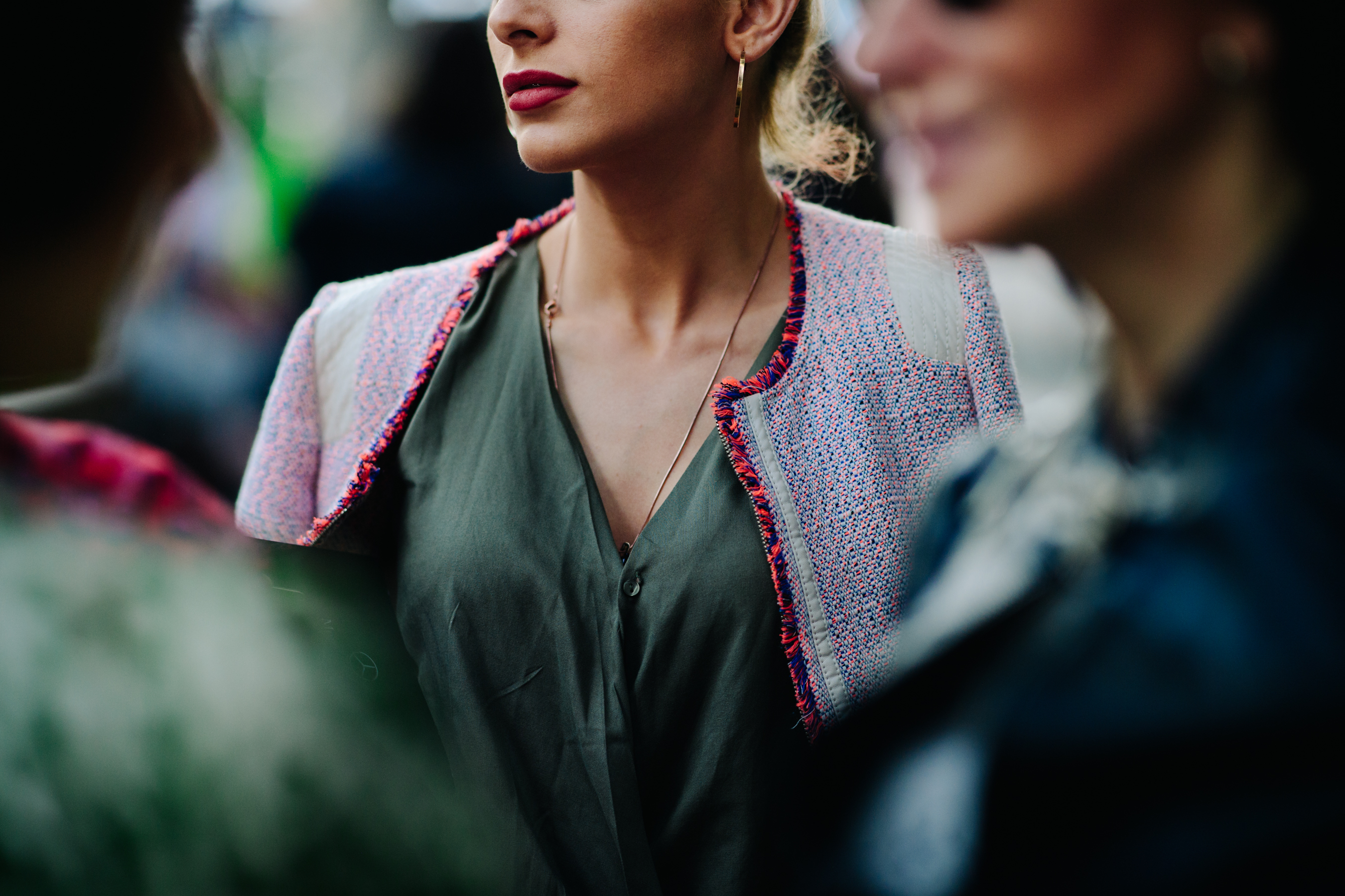 Woman wearing embroidered jacket