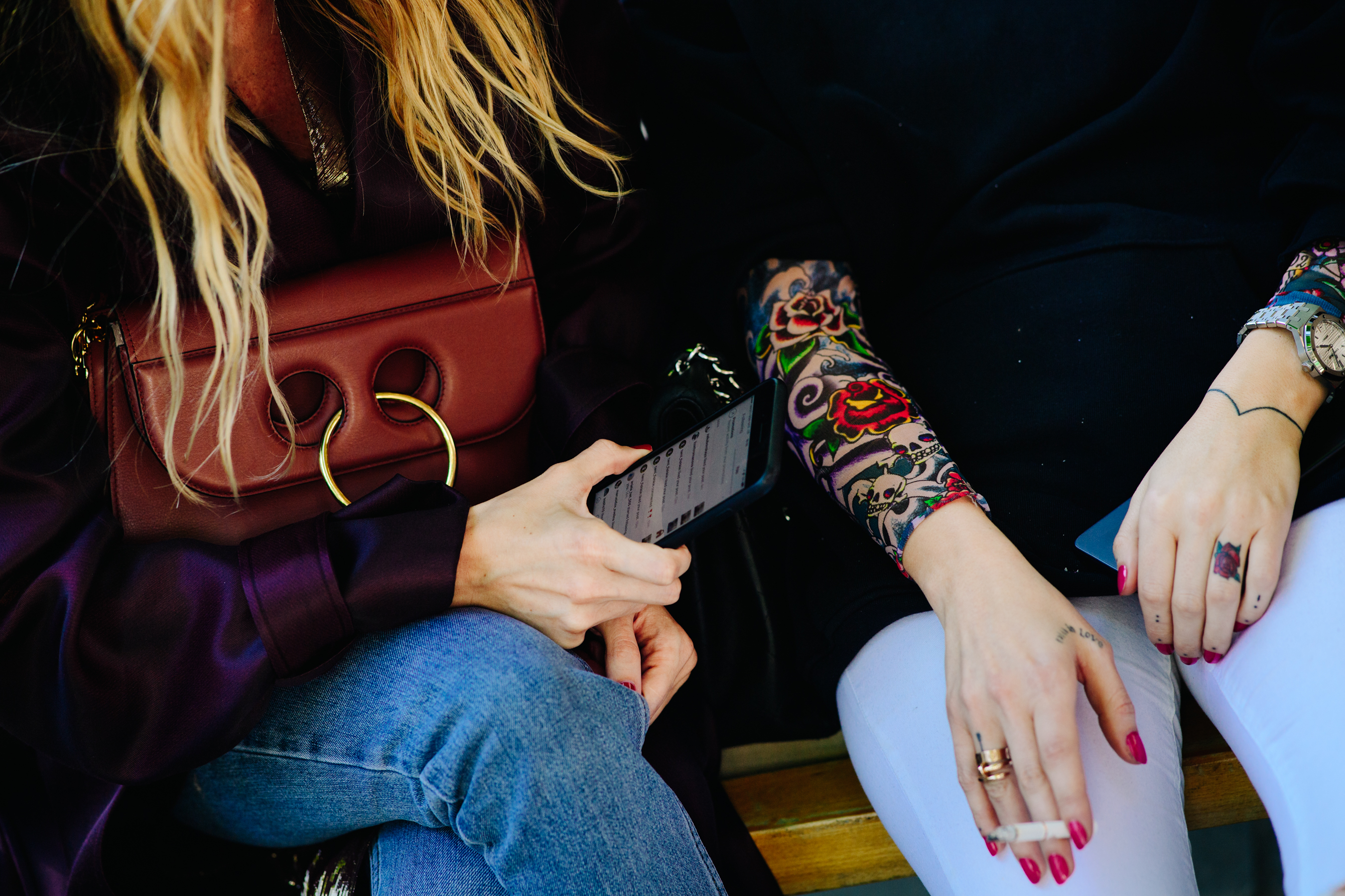 Woman wearing a tattoo print sleeves