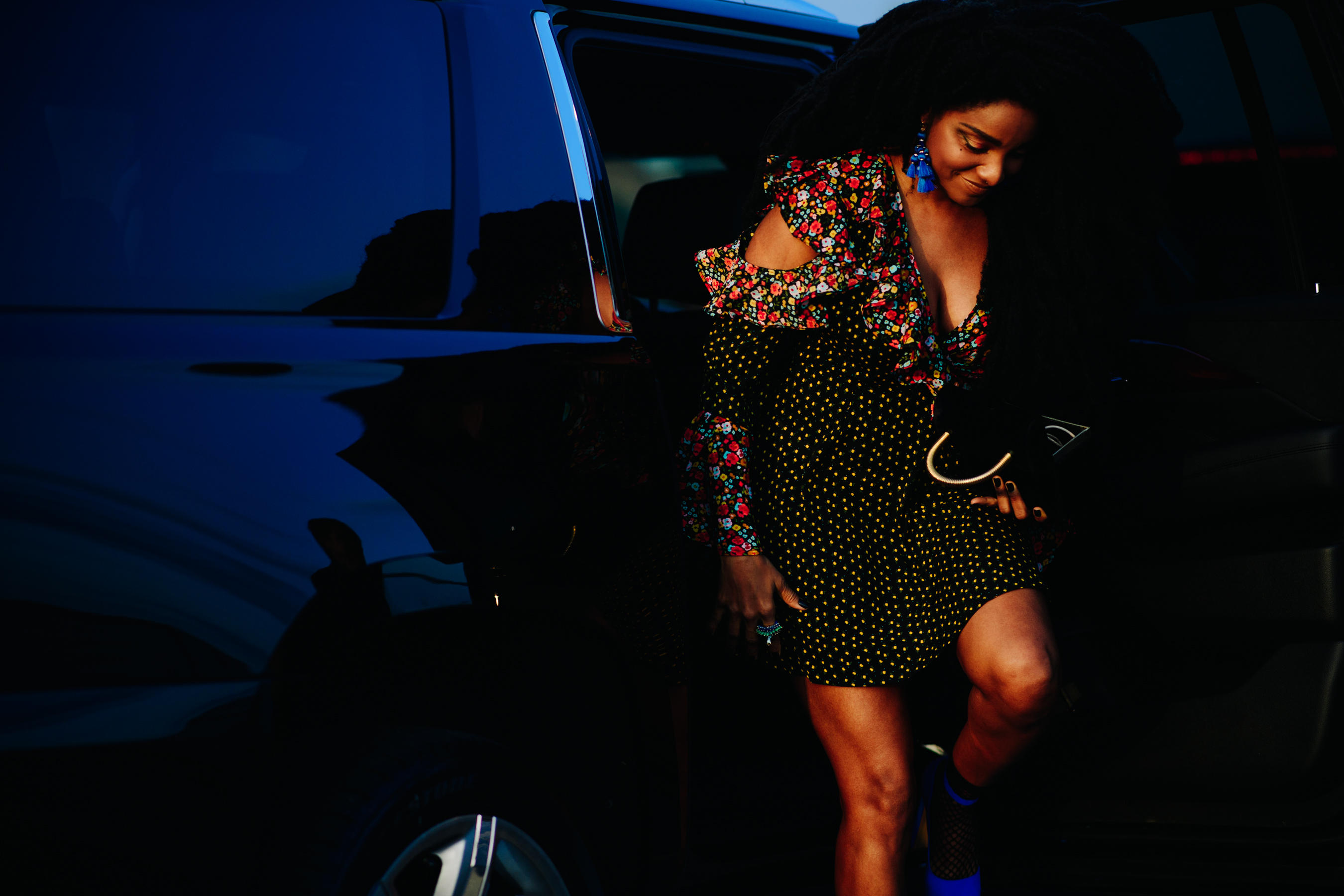 Woman wearing a flower print dress