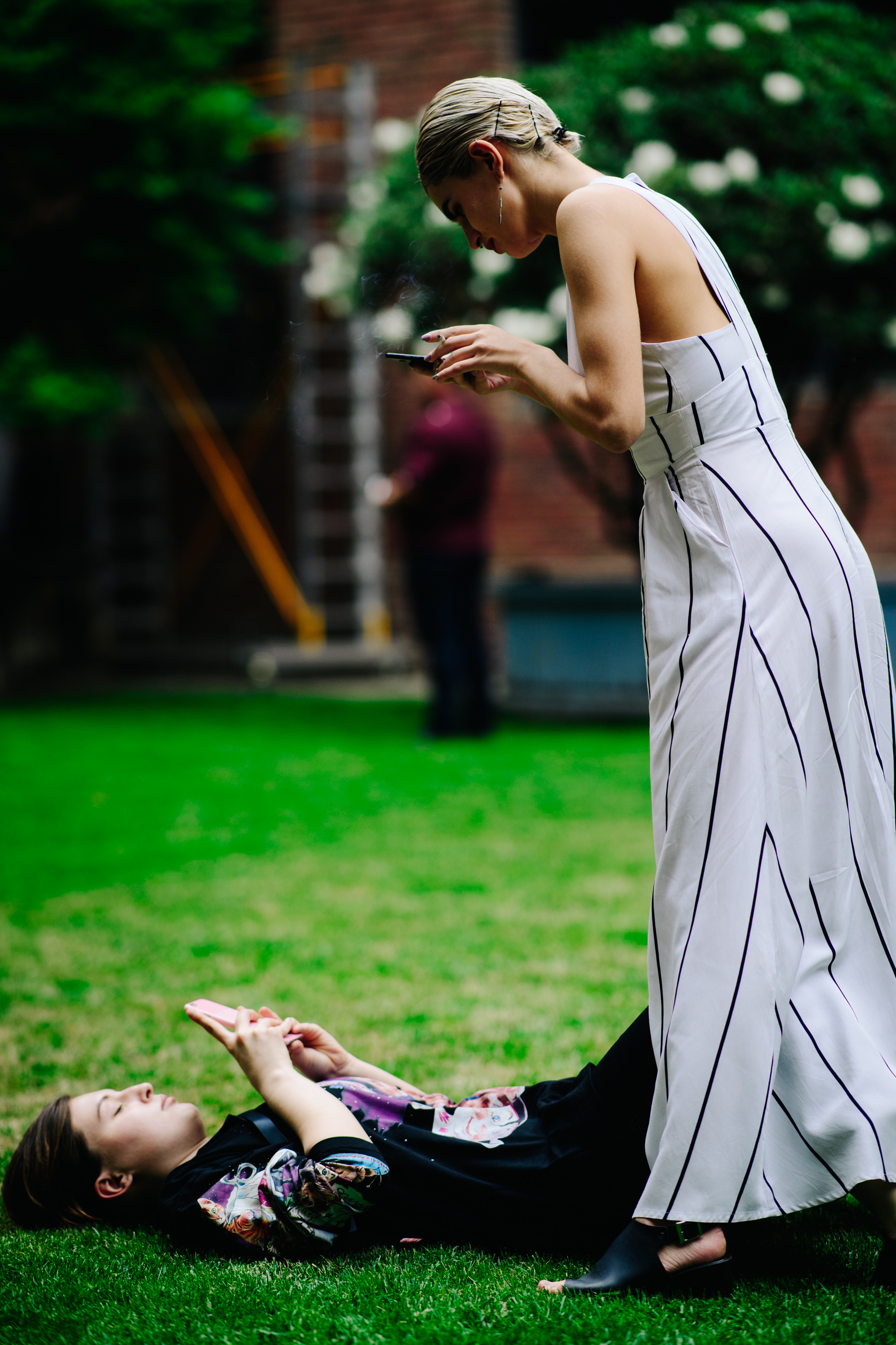 Two girls playing in the garden