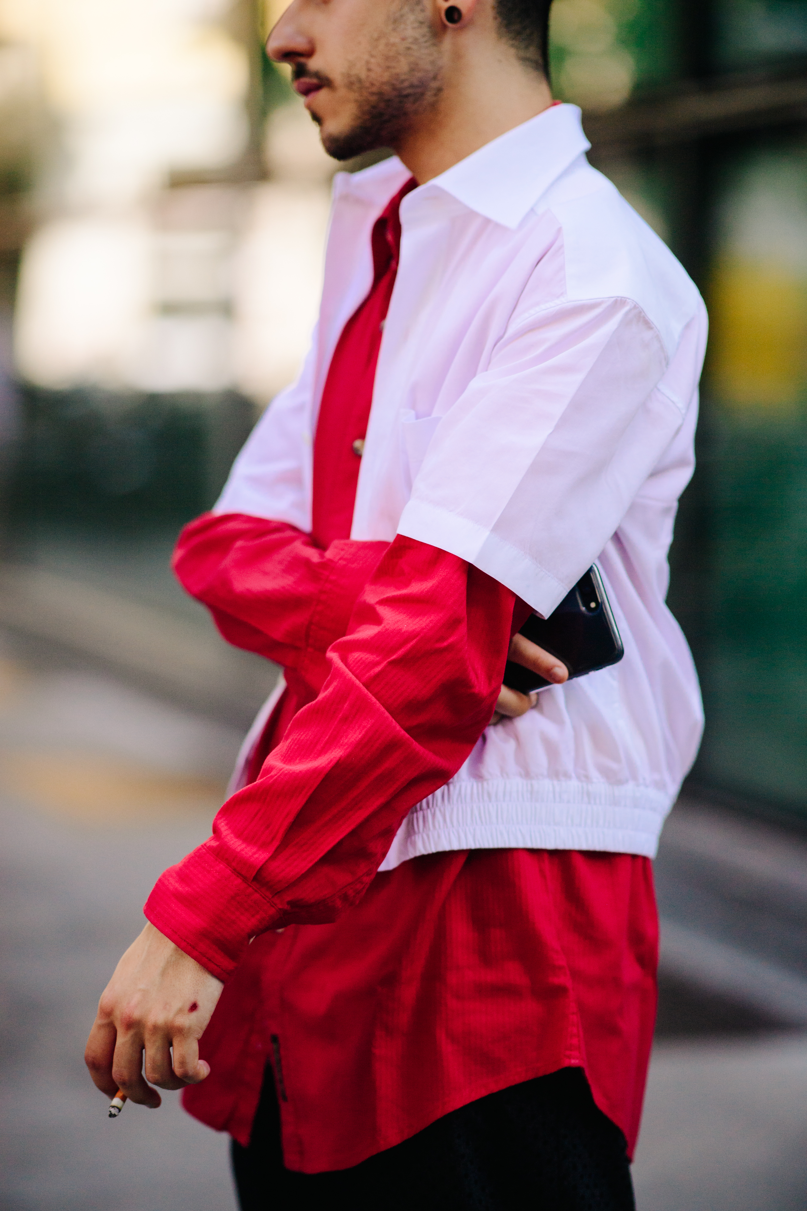 Man wearing a red long shirt