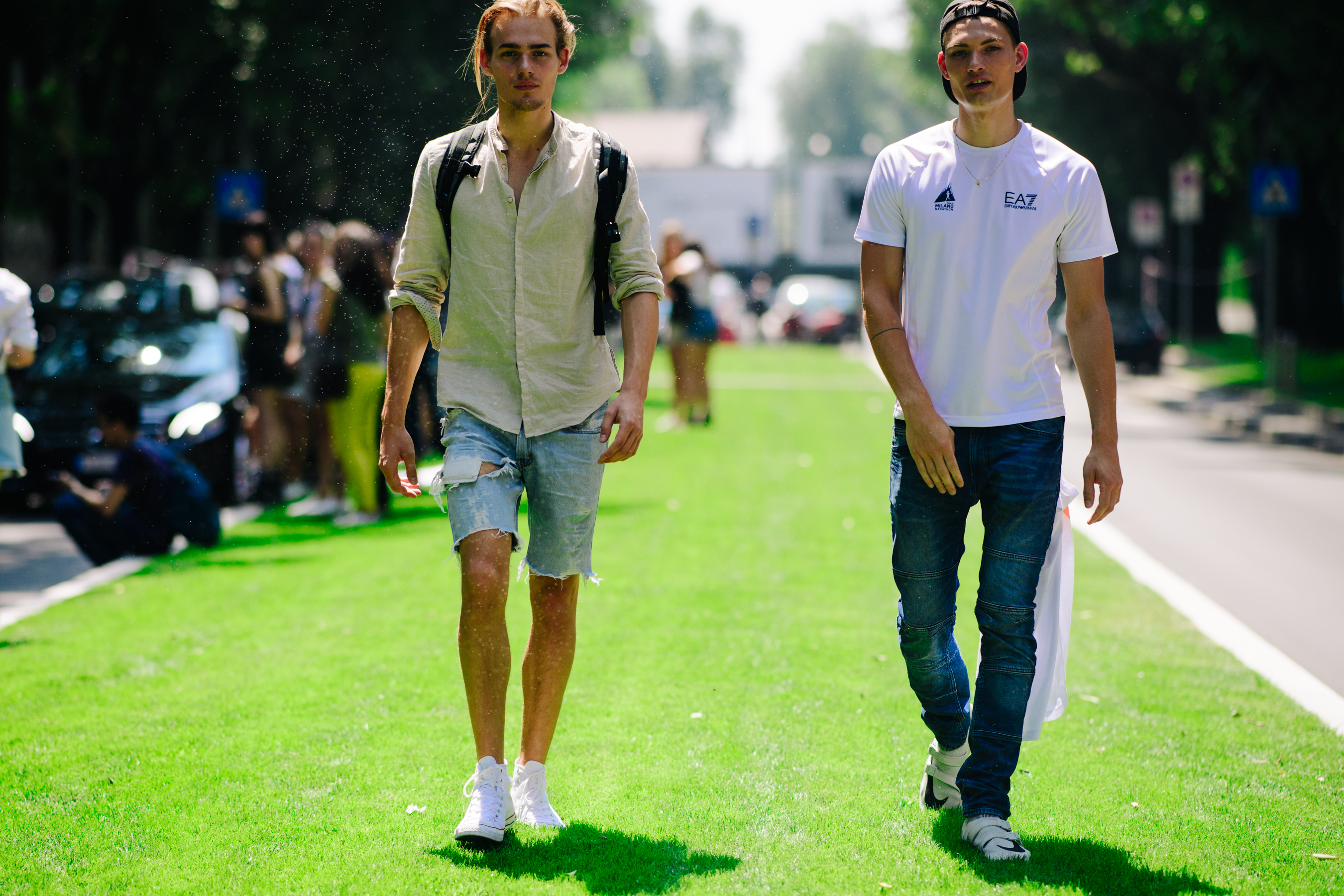 Two models walking after Armani
