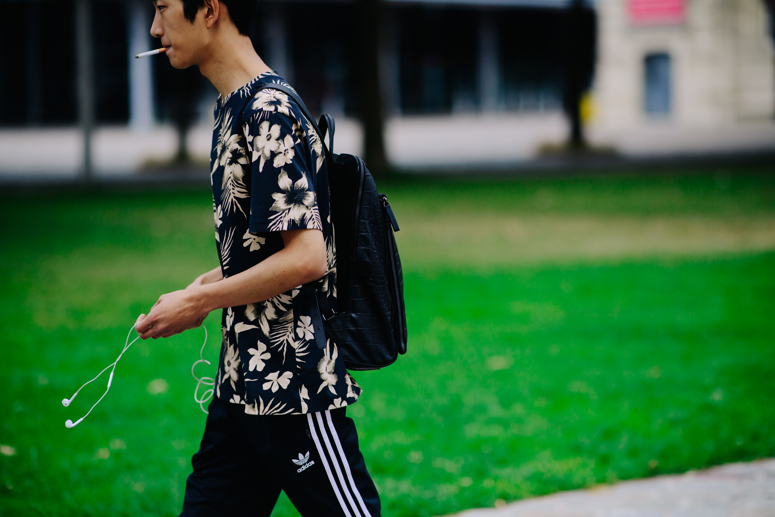 Boy wearing Adidas tracking pants