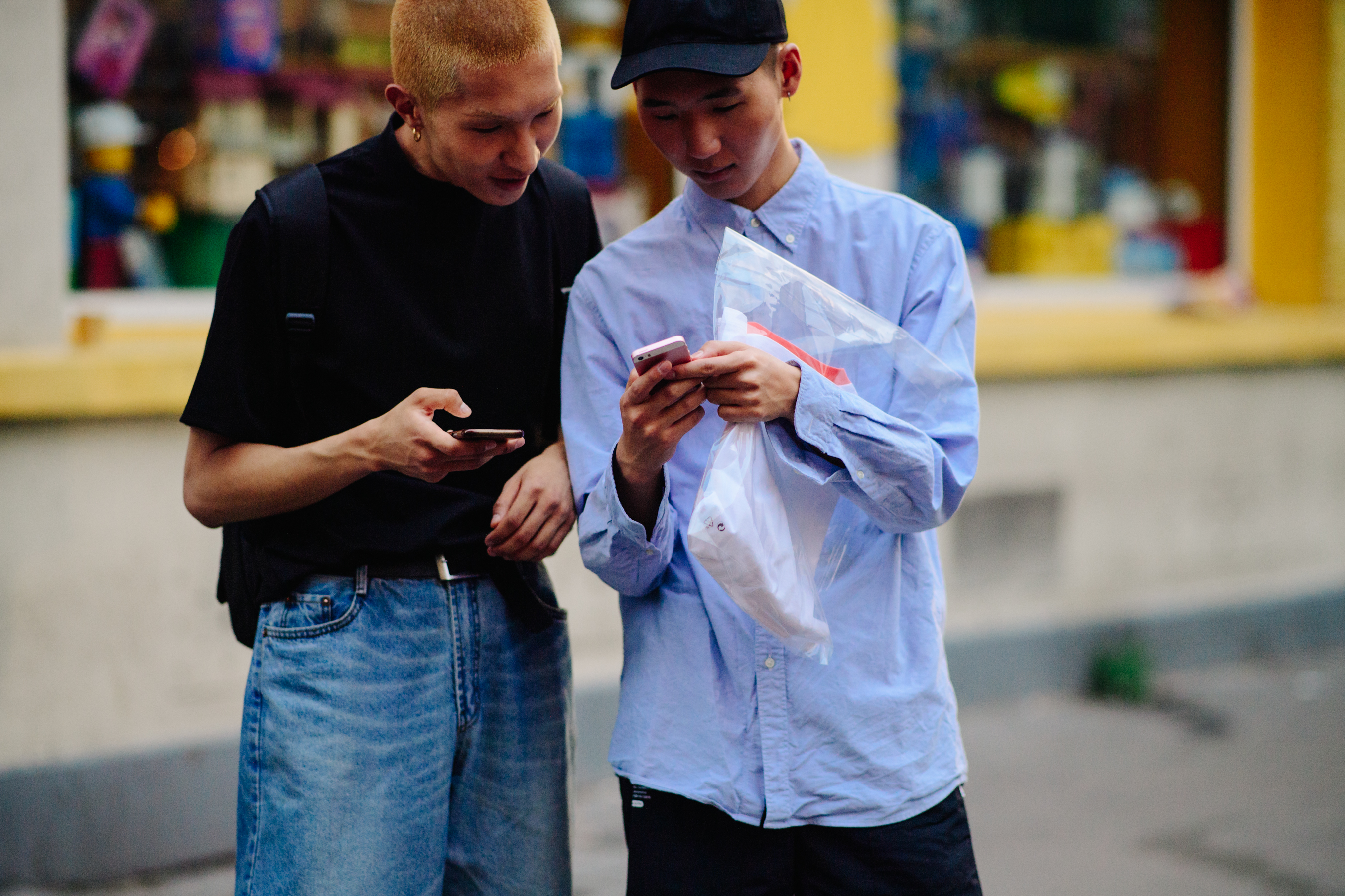 Asian model wearing large denim trousers