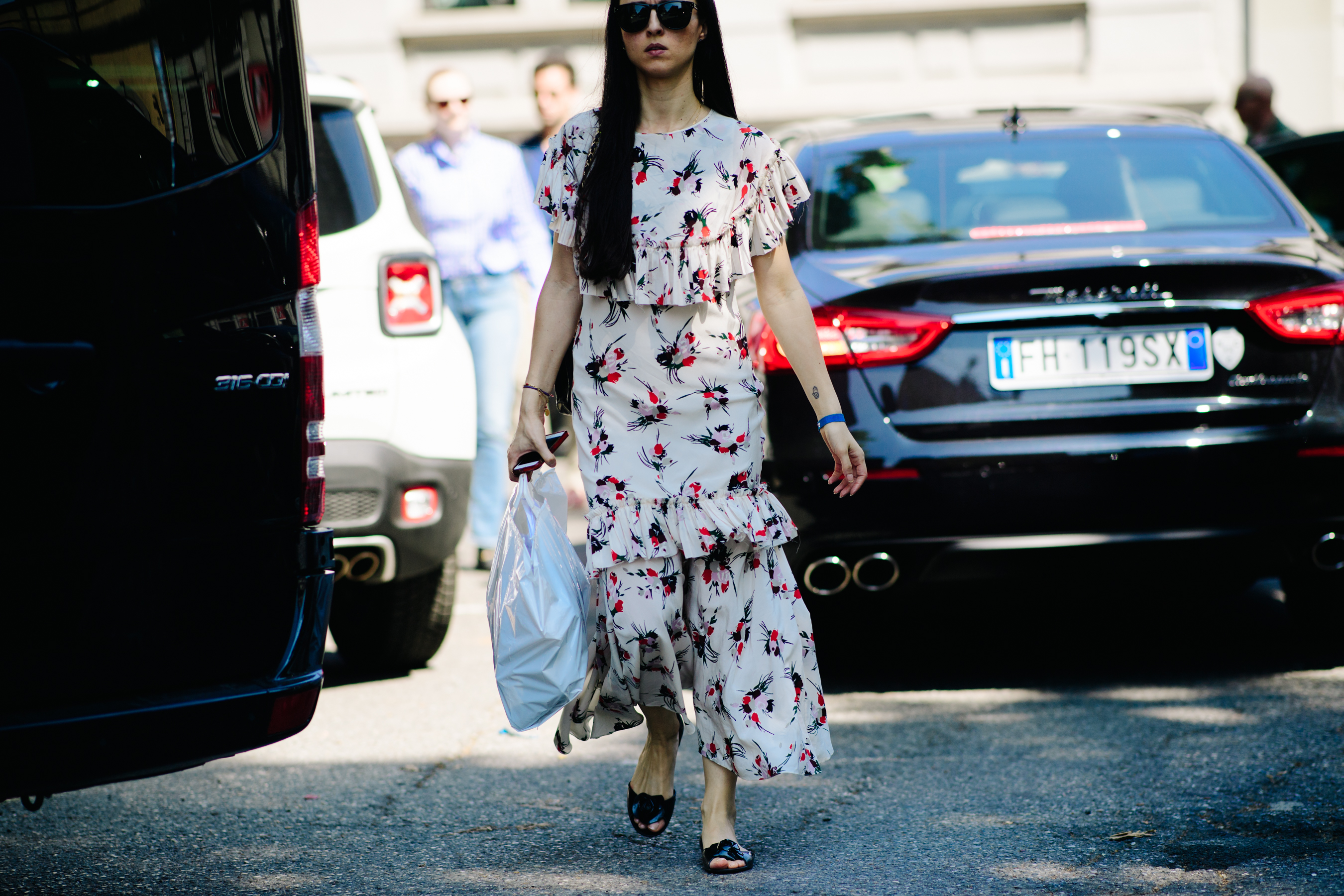 Woman wearing a flower print dress