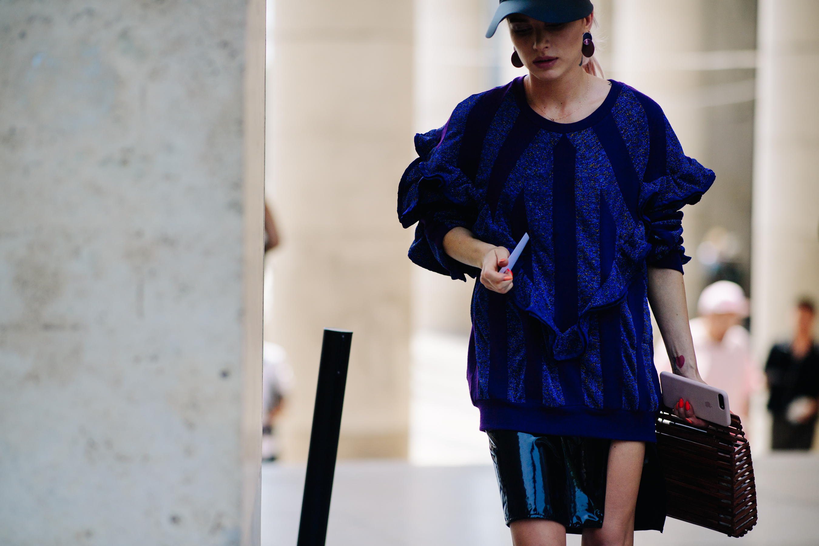 Woman wearing a blue wool sweater